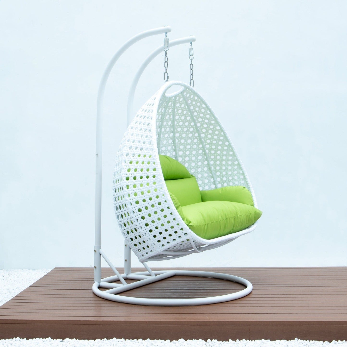 Modern White Wicker Hanging Double Seater Egg Swing Chair