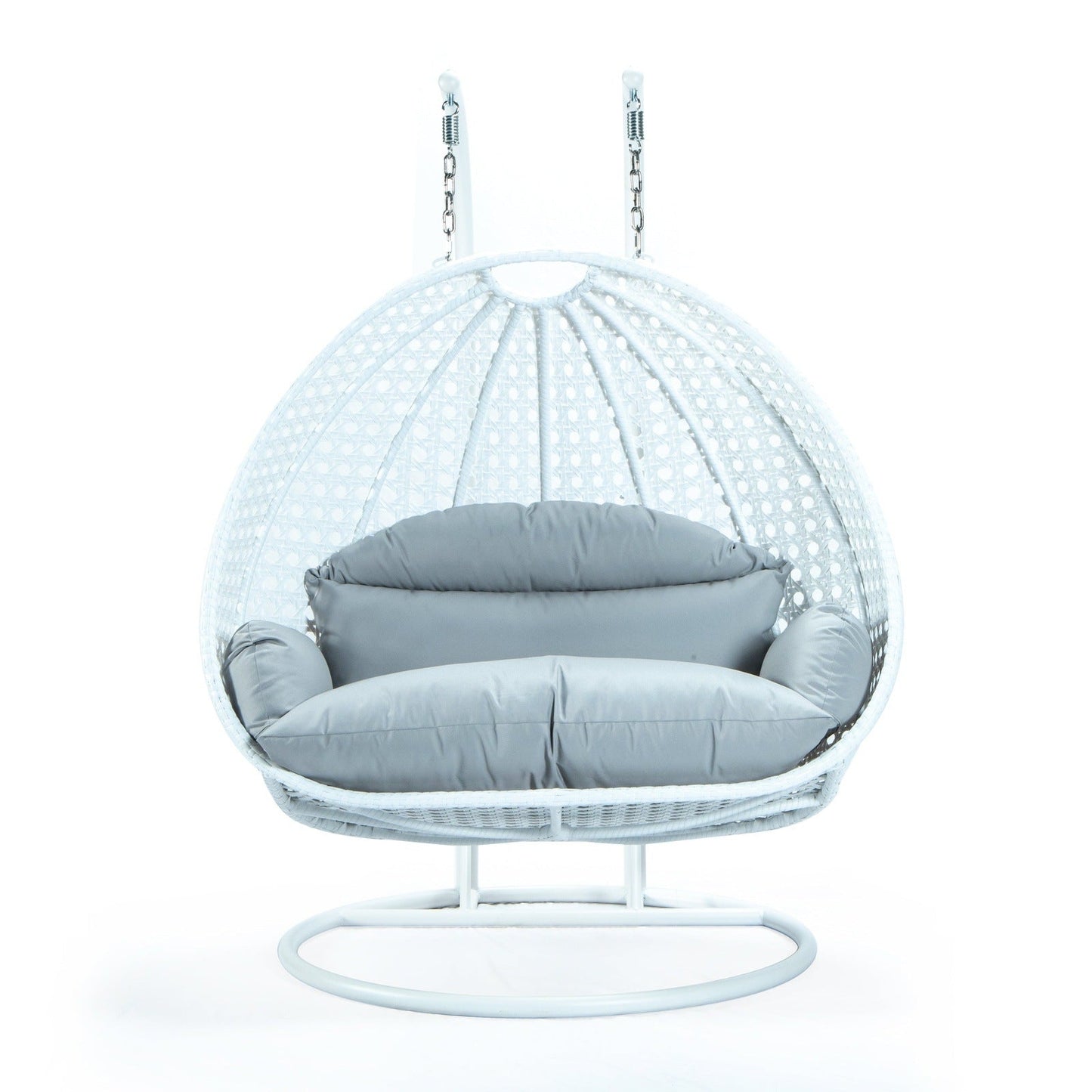 Modern White Wicker Hanging Double Seater Egg Swing Chair