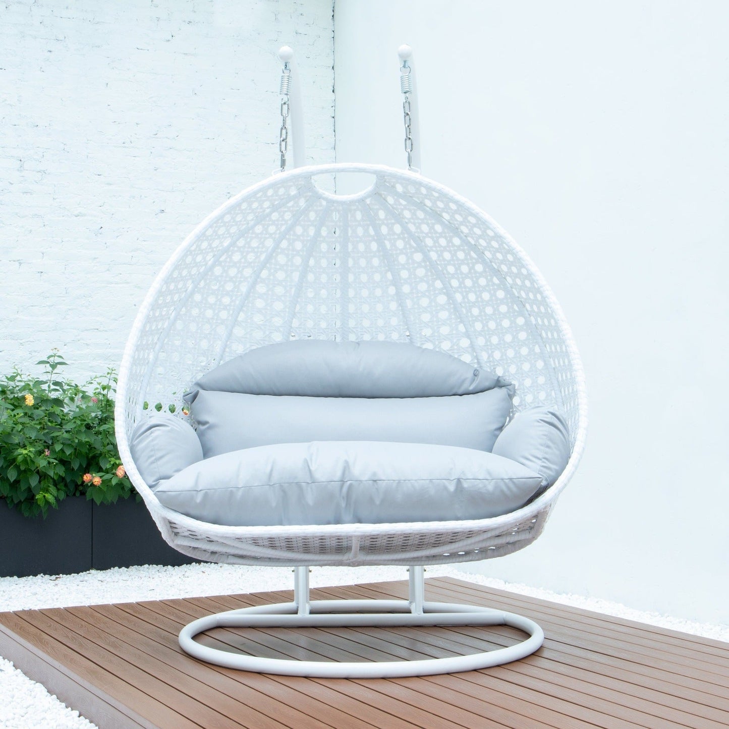 Modern White Wicker Hanging Double Seater Egg Swing Chair