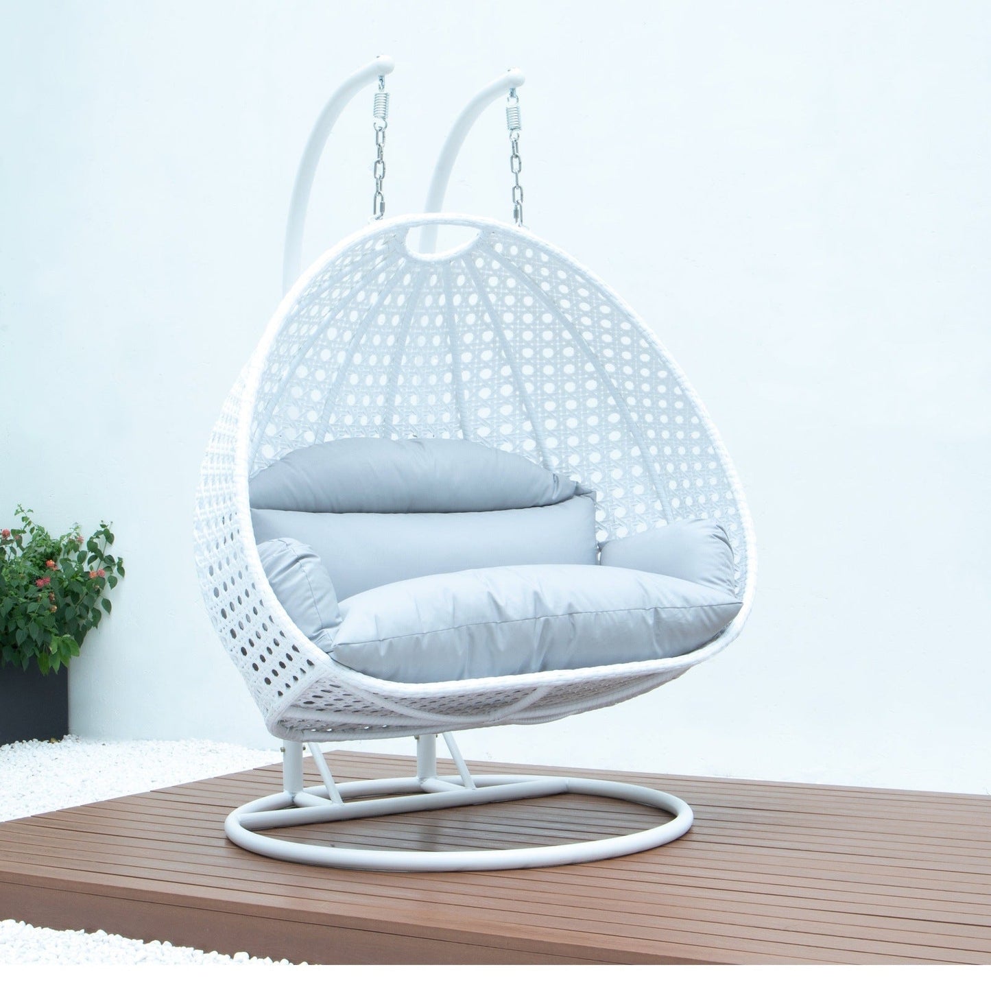 Modern White Wicker Hanging Double Seater Egg Swing Chair