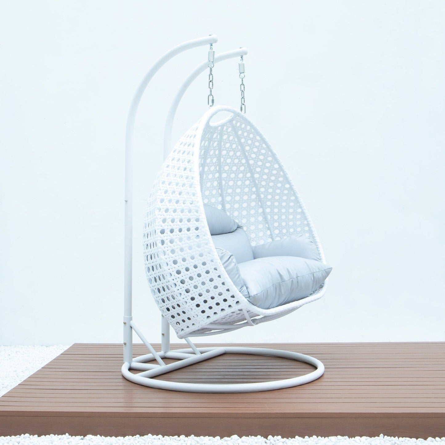 Modern White Wicker Hanging Double Seater Egg Swing Chair