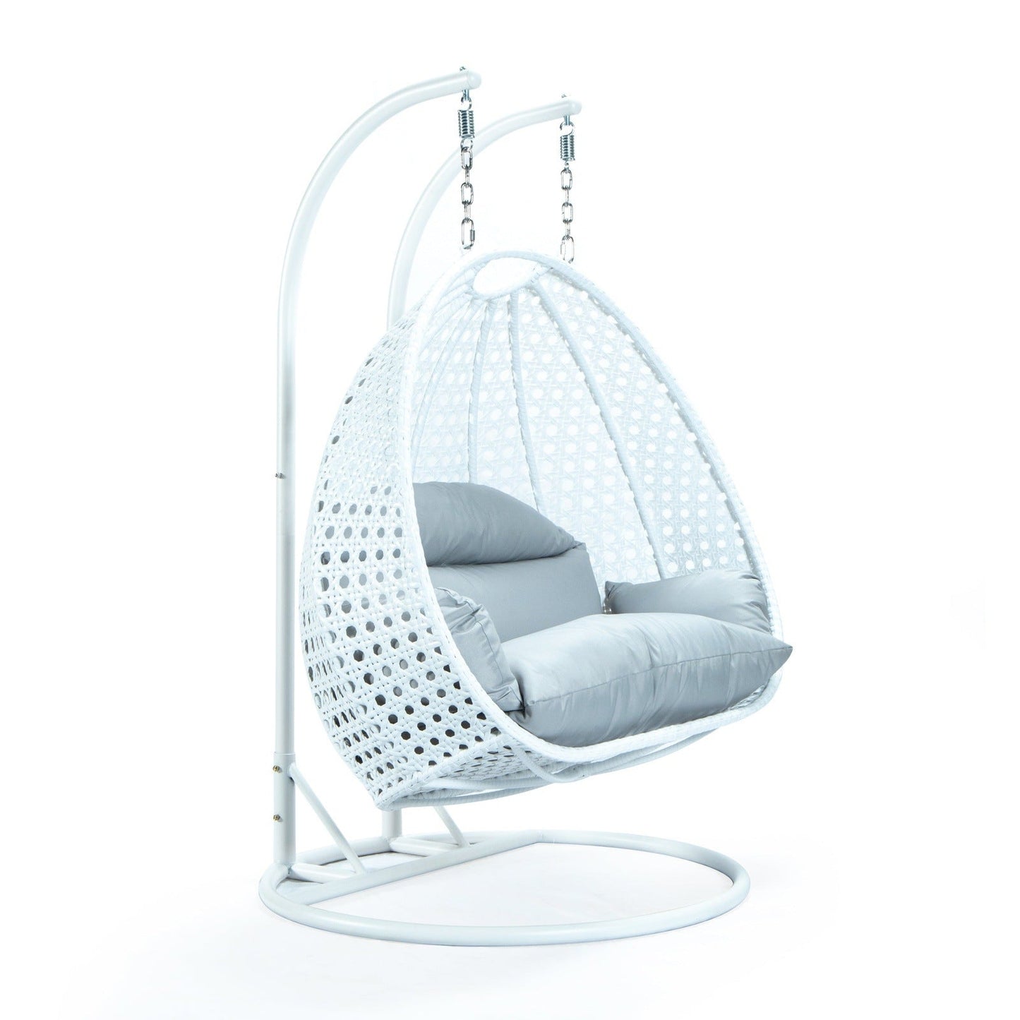 Modern White Wicker Hanging Double Seater Egg Swing Chair