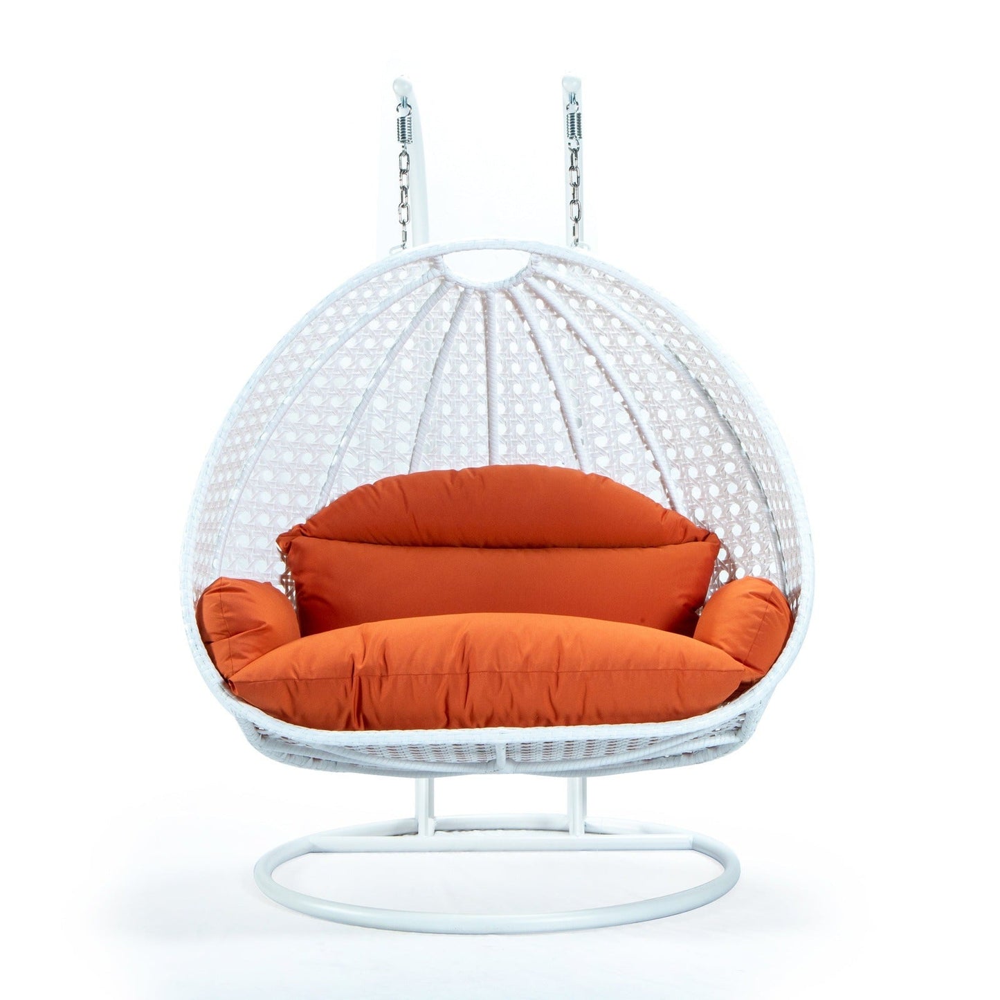 Modern White Wicker Hanging Double Seater Egg Swing Chair