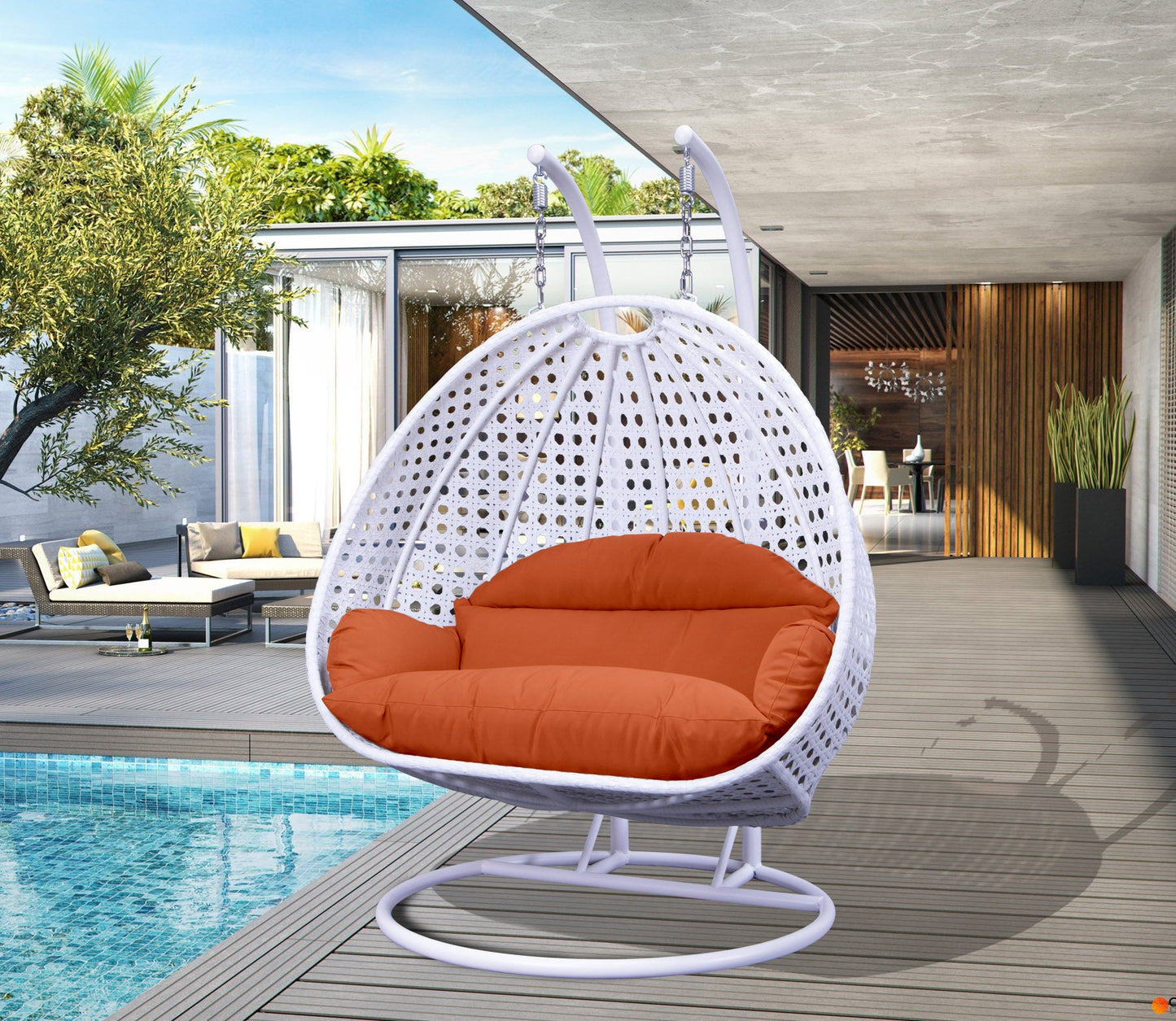 Modern White Wicker Hanging Double Seater Egg Swing Chair