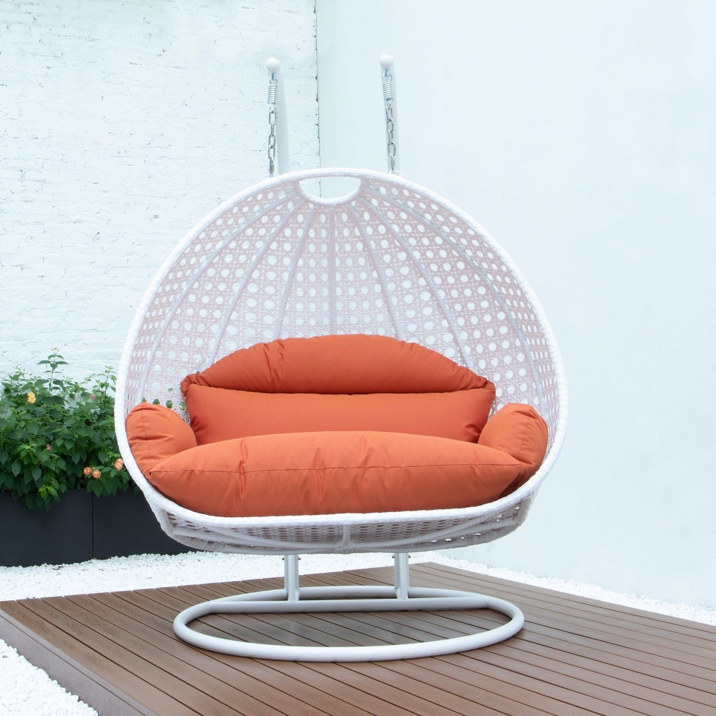 Modern White Wicker Hanging Double Seater Egg Swing Chair