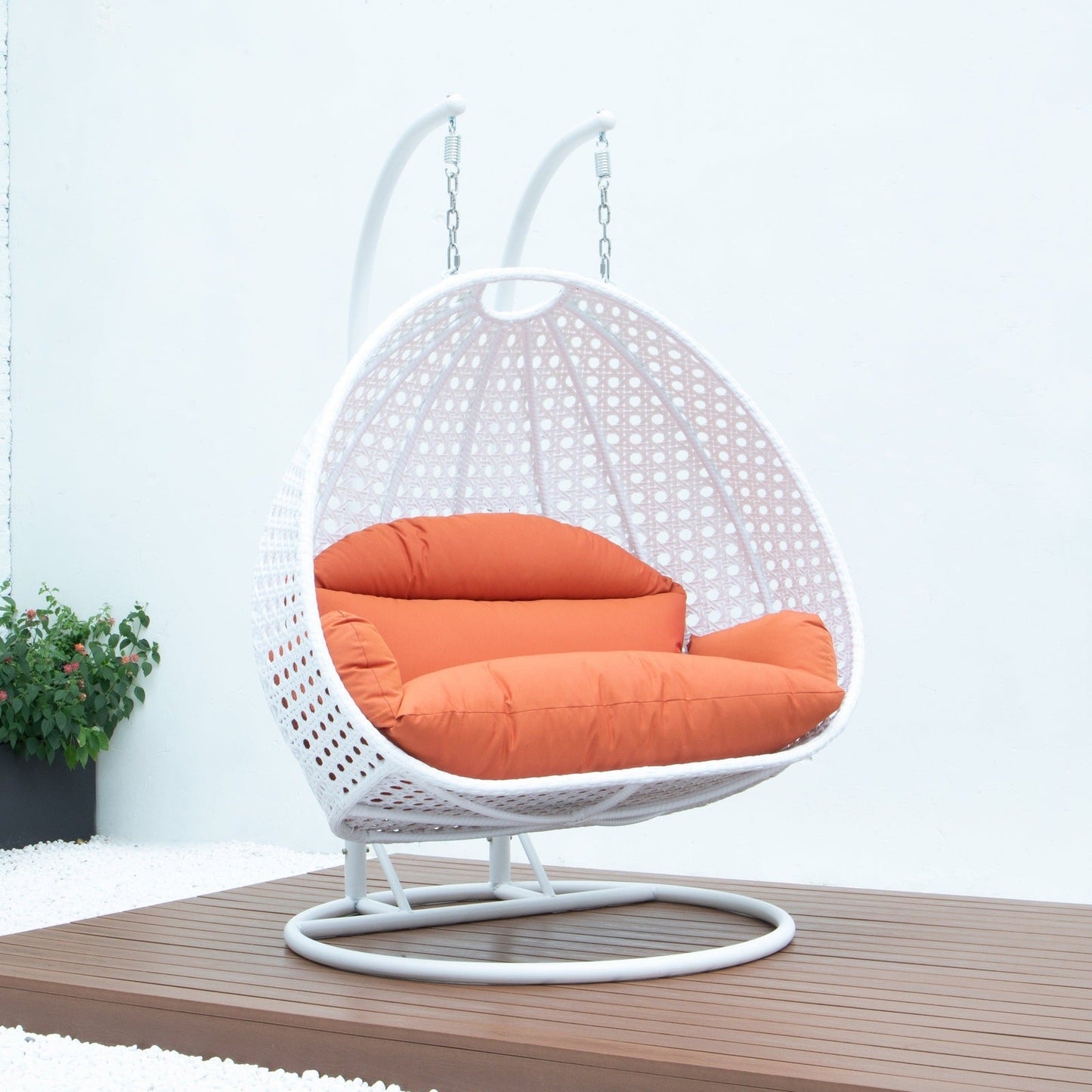 Modern White Wicker Hanging Double Seater Egg Swing Chair