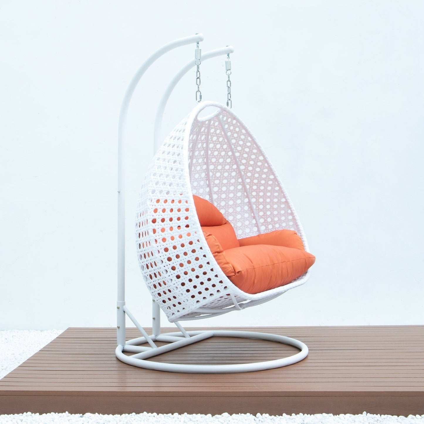 Modern White Wicker Hanging Double Seater Egg Swing Chair