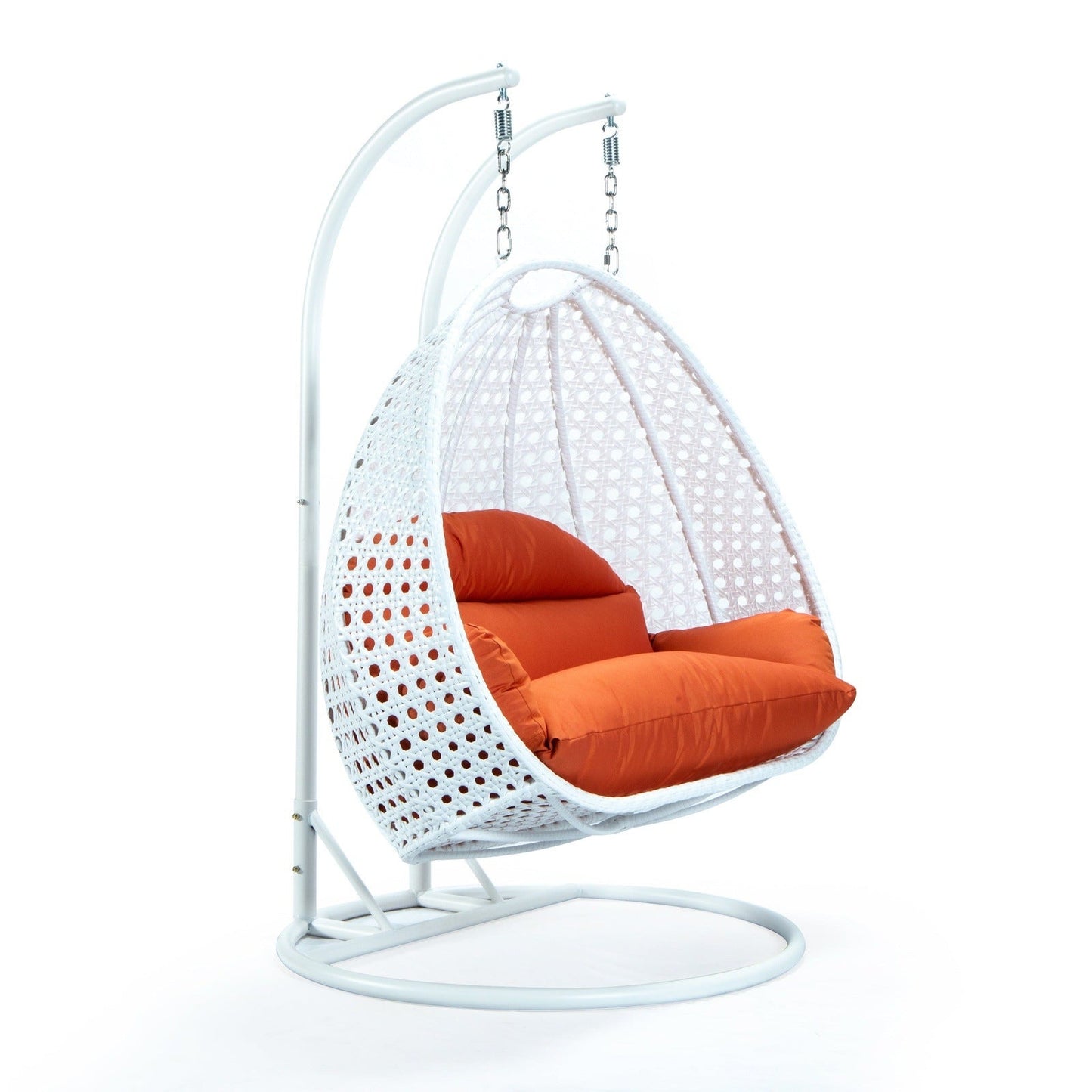 Modern White Wicker Hanging Double Seater Egg Swing Chair