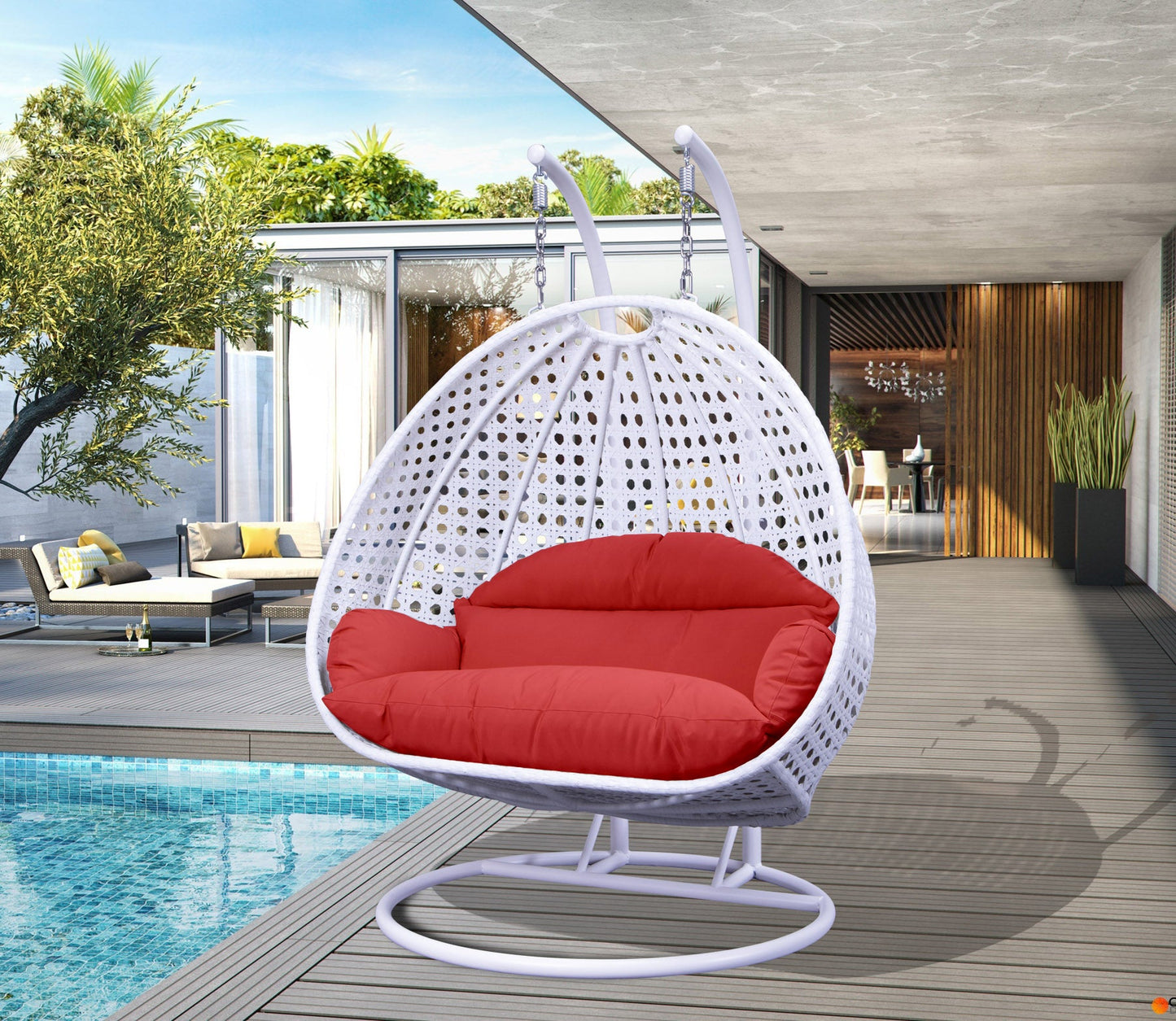 Modern White Wicker Hanging Double Seater Egg Swing Chair