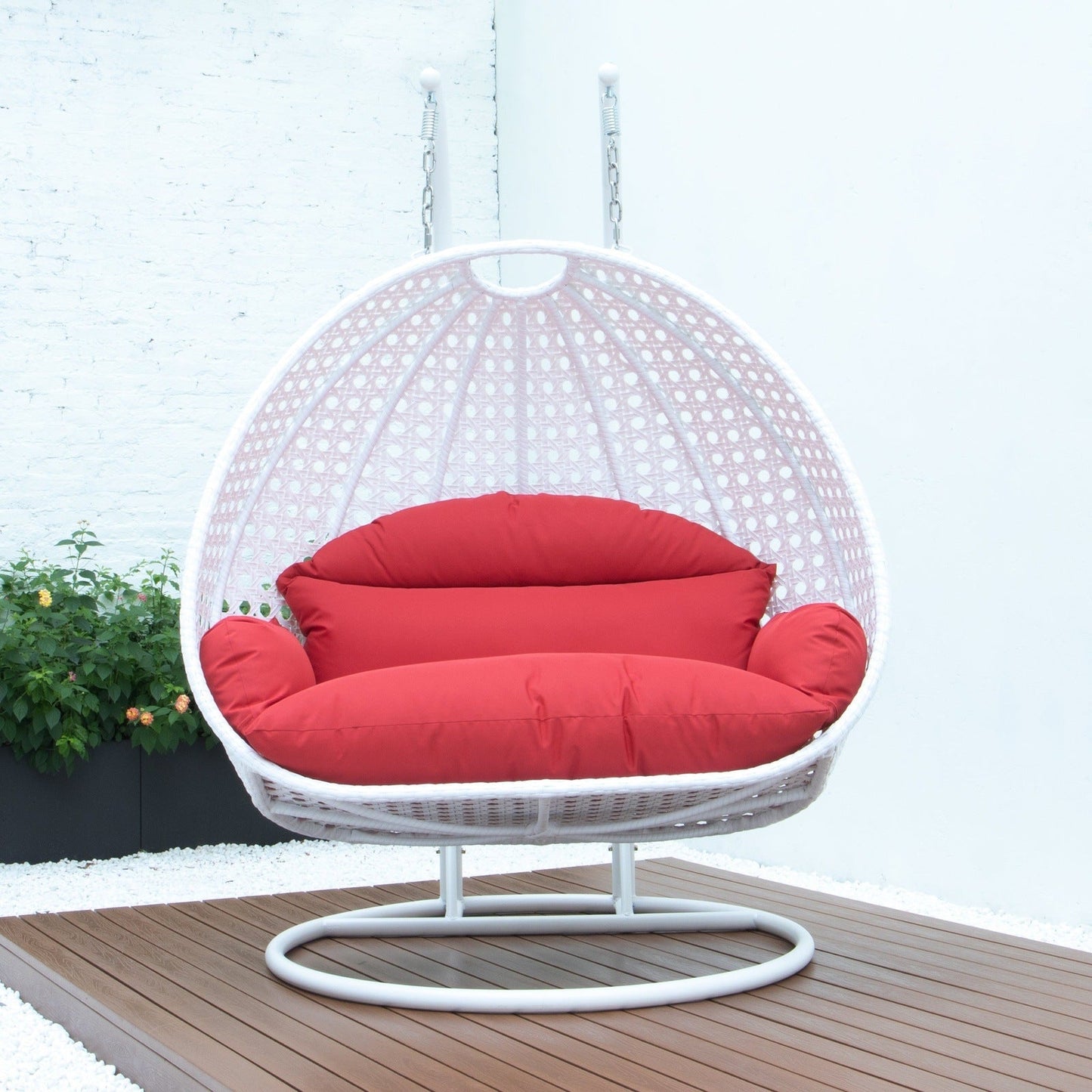 Modern White Wicker Hanging Double Seater Egg Swing Chair