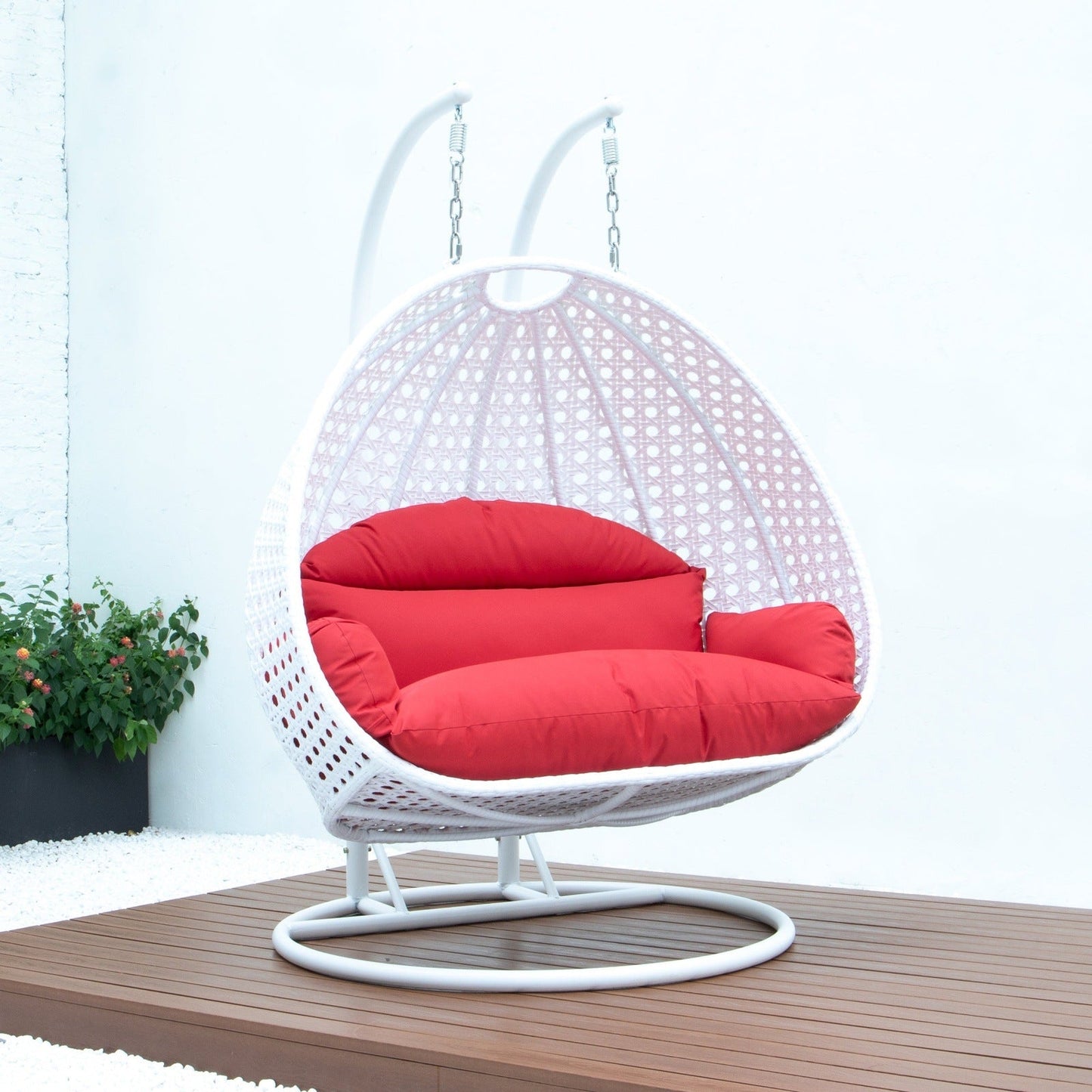Modern White Wicker Hanging Double Seater Egg Swing Chair
