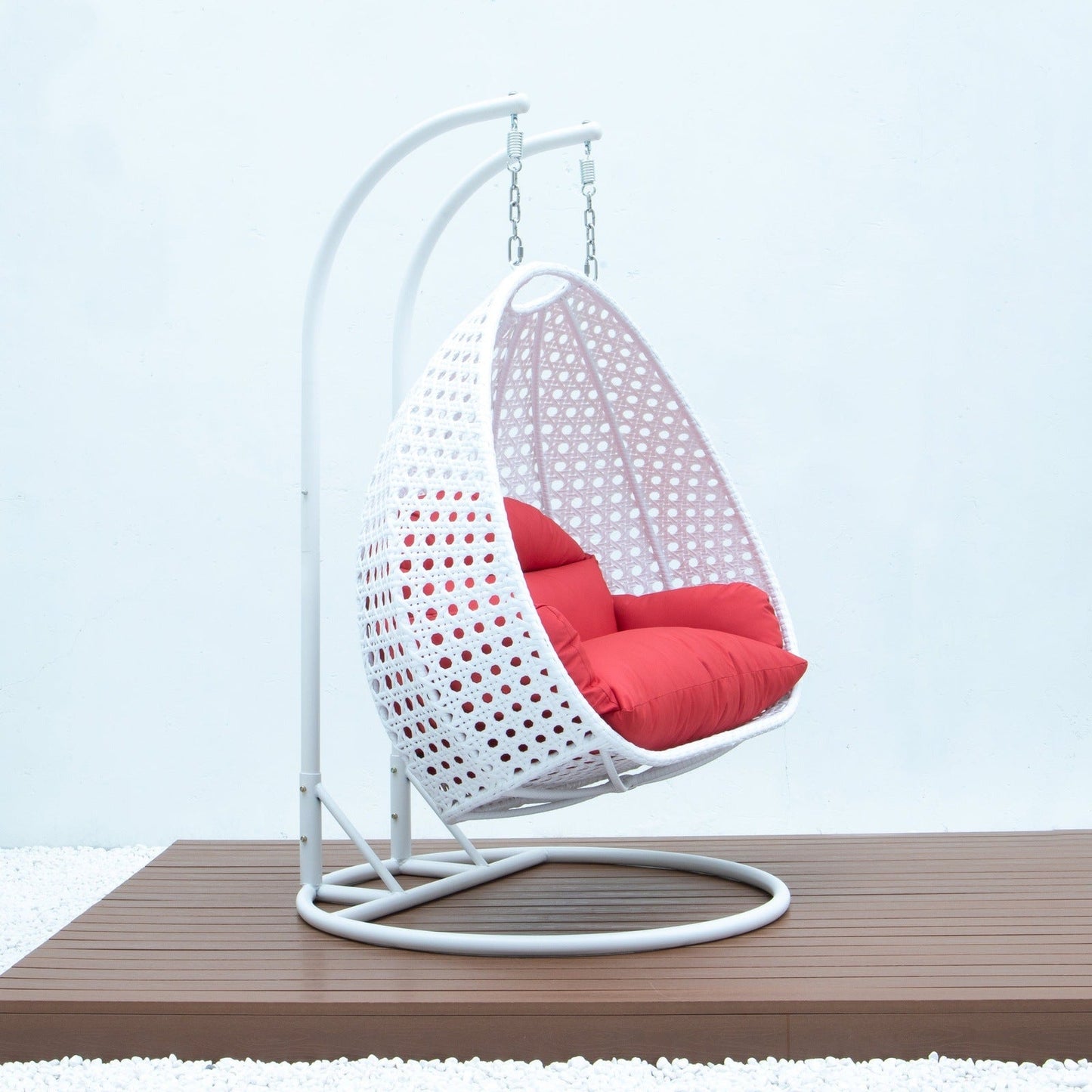 Modern White Wicker Hanging Double Seater Egg Swing Chair