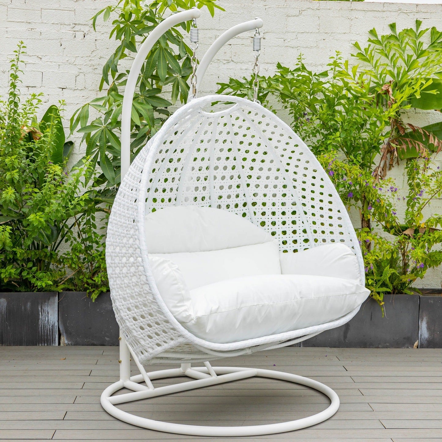 Modern White Wicker Hanging Double Seater Egg Swing Chair