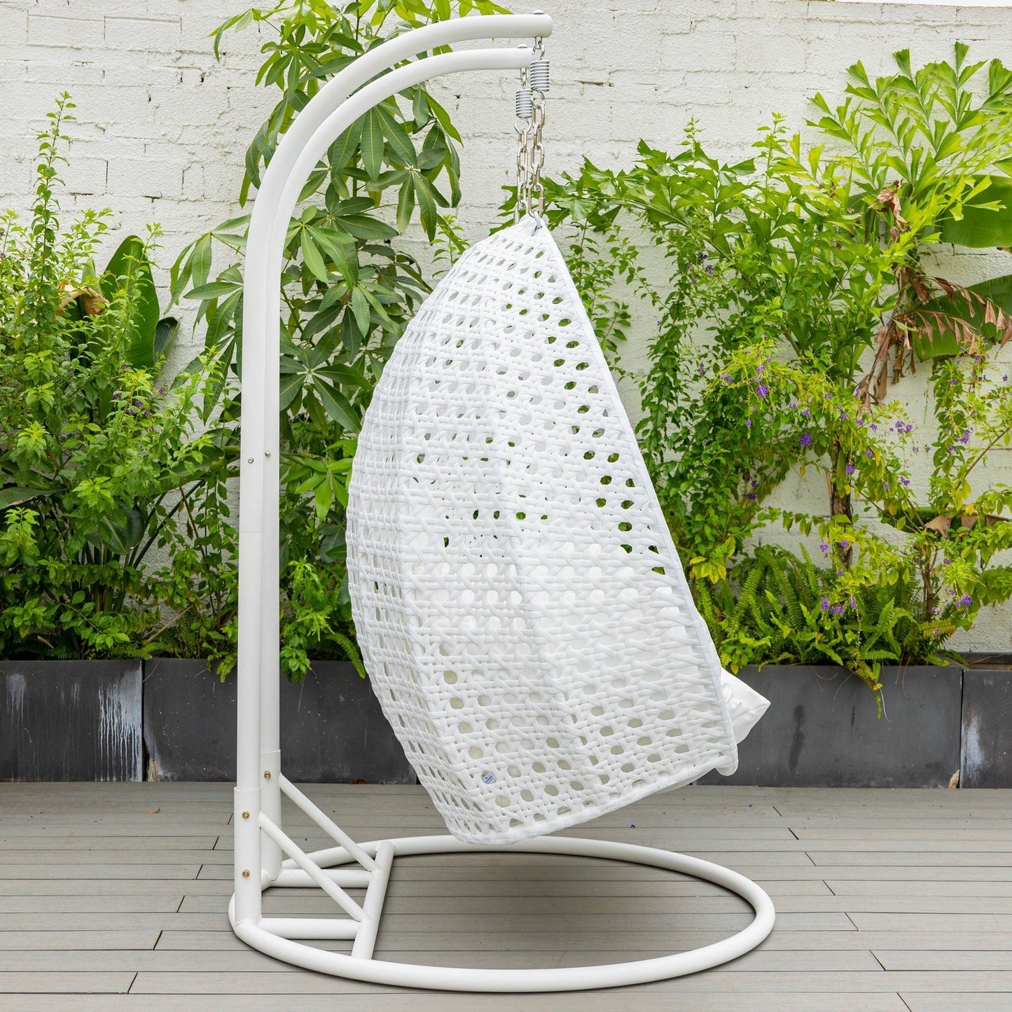 Modern White Wicker Hanging Double Seater Egg Swing Chair
