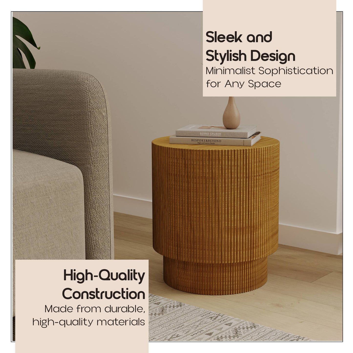 Eden Series Side Table in Fiberstone Round Accent Table for Home, Living Room, Indoor, and Outdoor