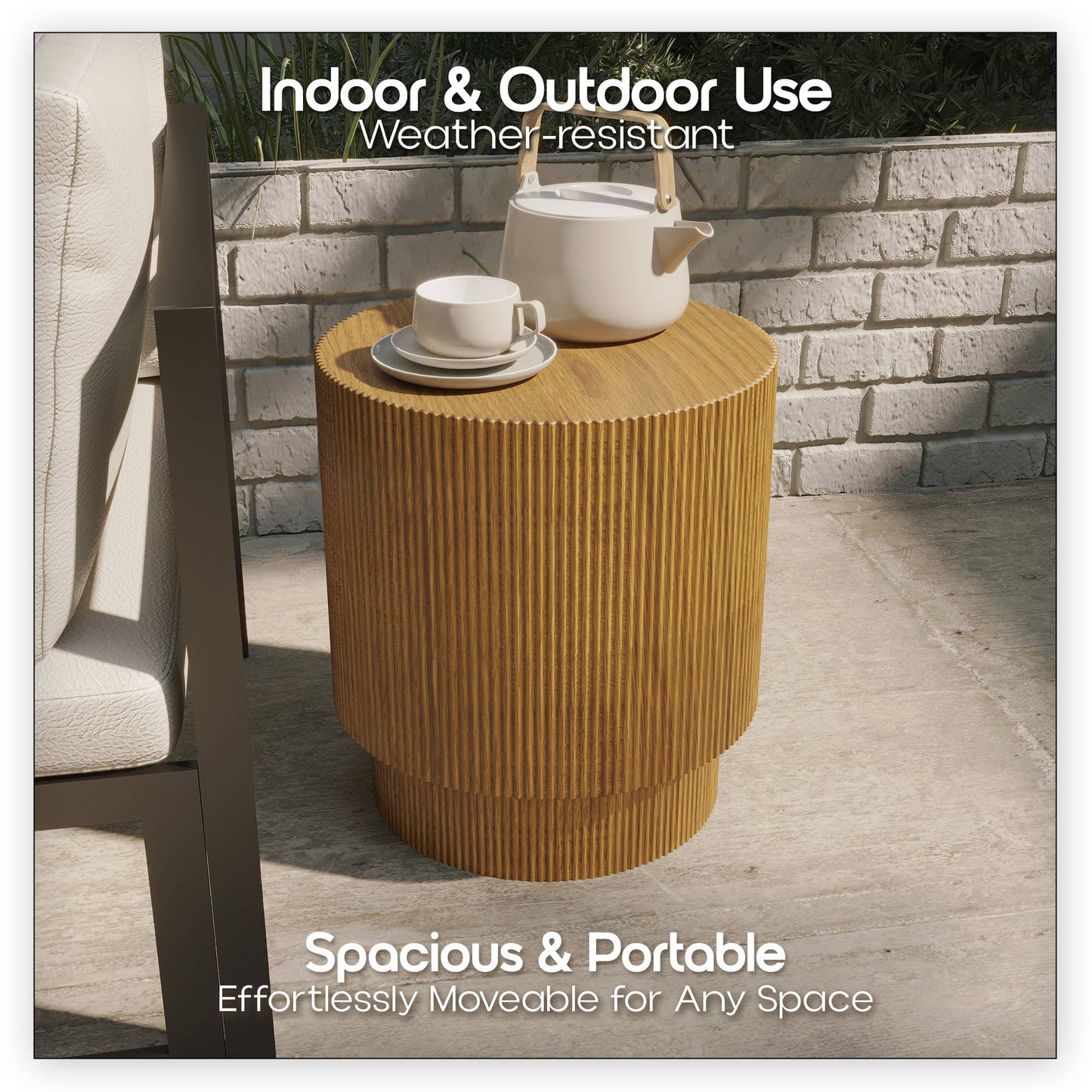 Eden Series Side Table in Fiberstone Round Accent Table for Home, Living Room, Indoor, and Outdoor