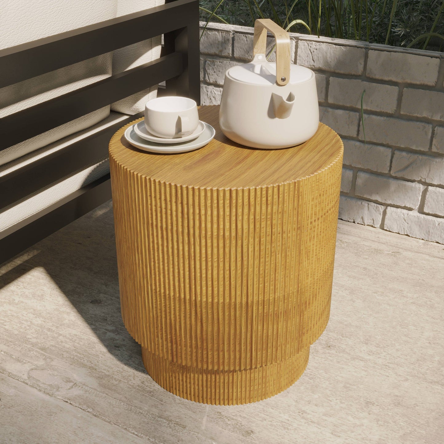 Eden Series Side Table in Fiberstone Round Accent Table for Home, Living Room, Indoor, and Outdoor