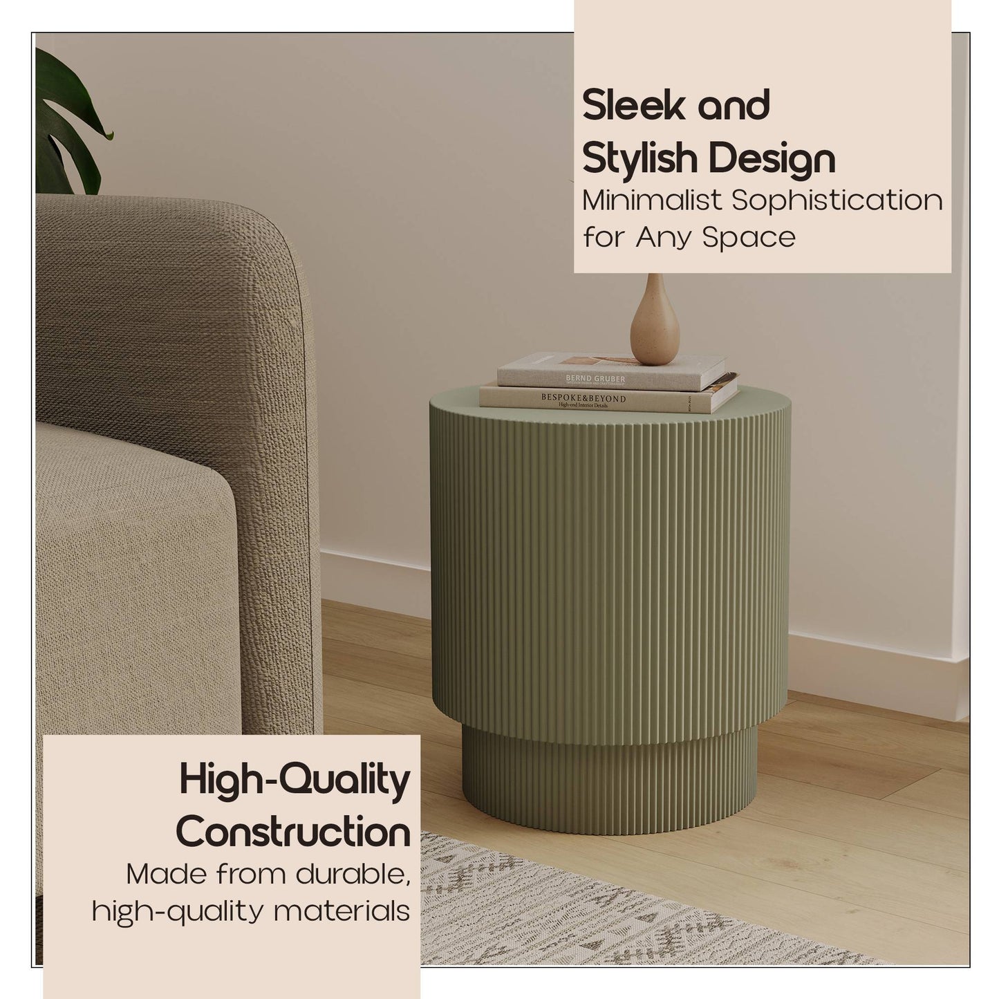 Eden Series Side Table in Fiberstone Round Accent Table for Home, Living Room, Indoor, and Outdoor