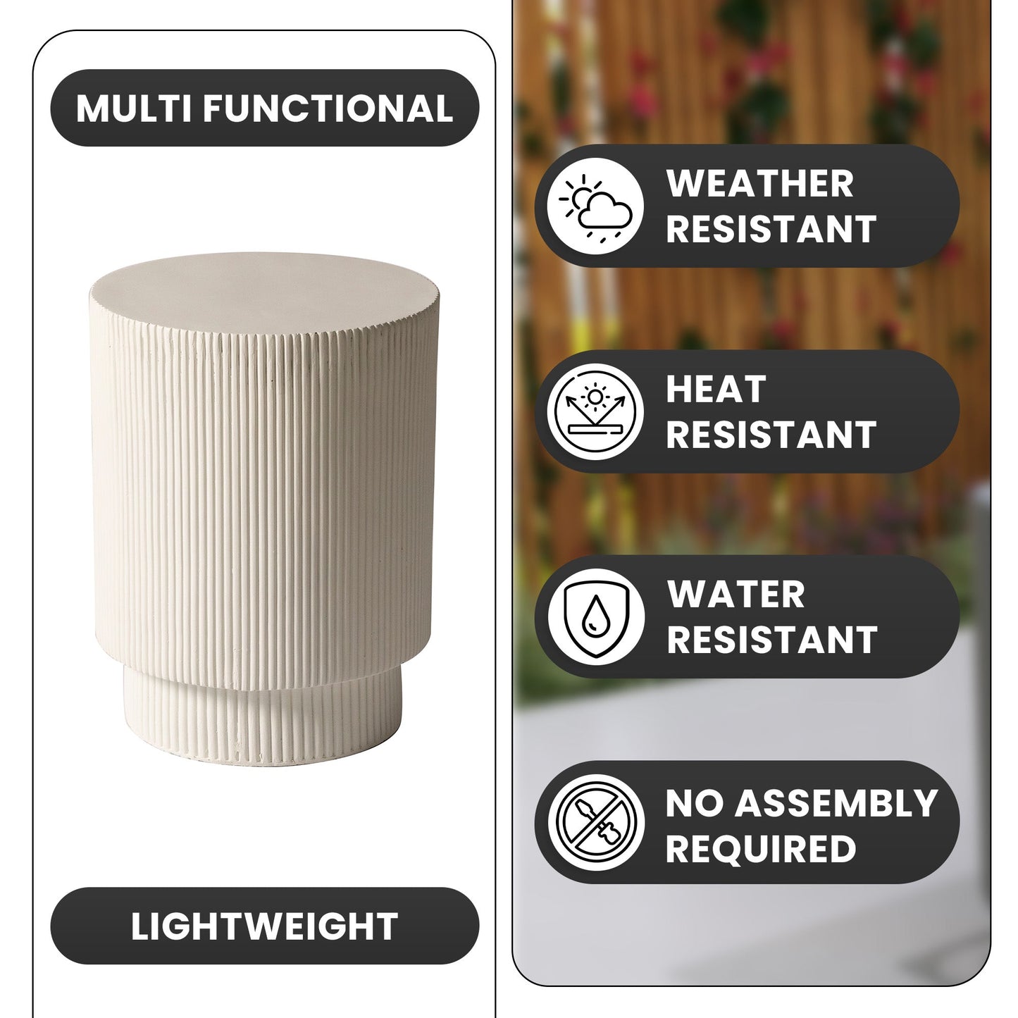 Eden Series Side Table in Fiberstone Round Accent Table for Home, Living Room, Indoor, and Outdoor