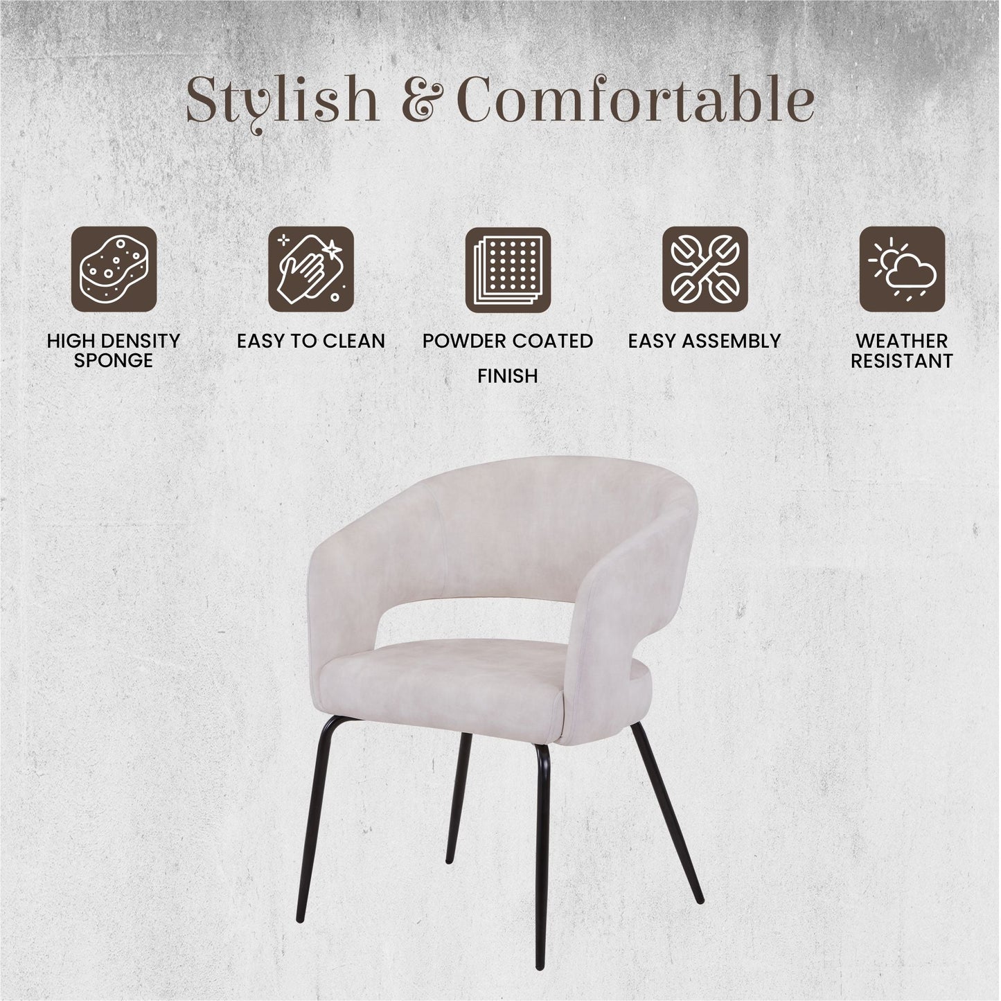 Gavin Dining Chair Upholstered in Leather/Velvet with Open Curved Backrest in Black Iron Set of 4