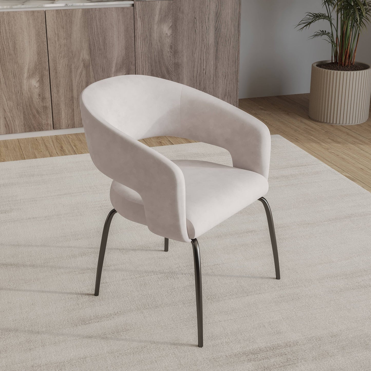 Gavin Dining Chair Upholstered in Leather/Velvet with Open Curved Backrest in Black Iron Set of 4