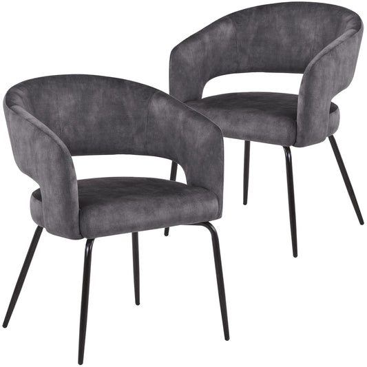 Gavin Dining Chair Upholstered in Leather/Velvet with Open Curved Backrest in Black Iron Set of 2