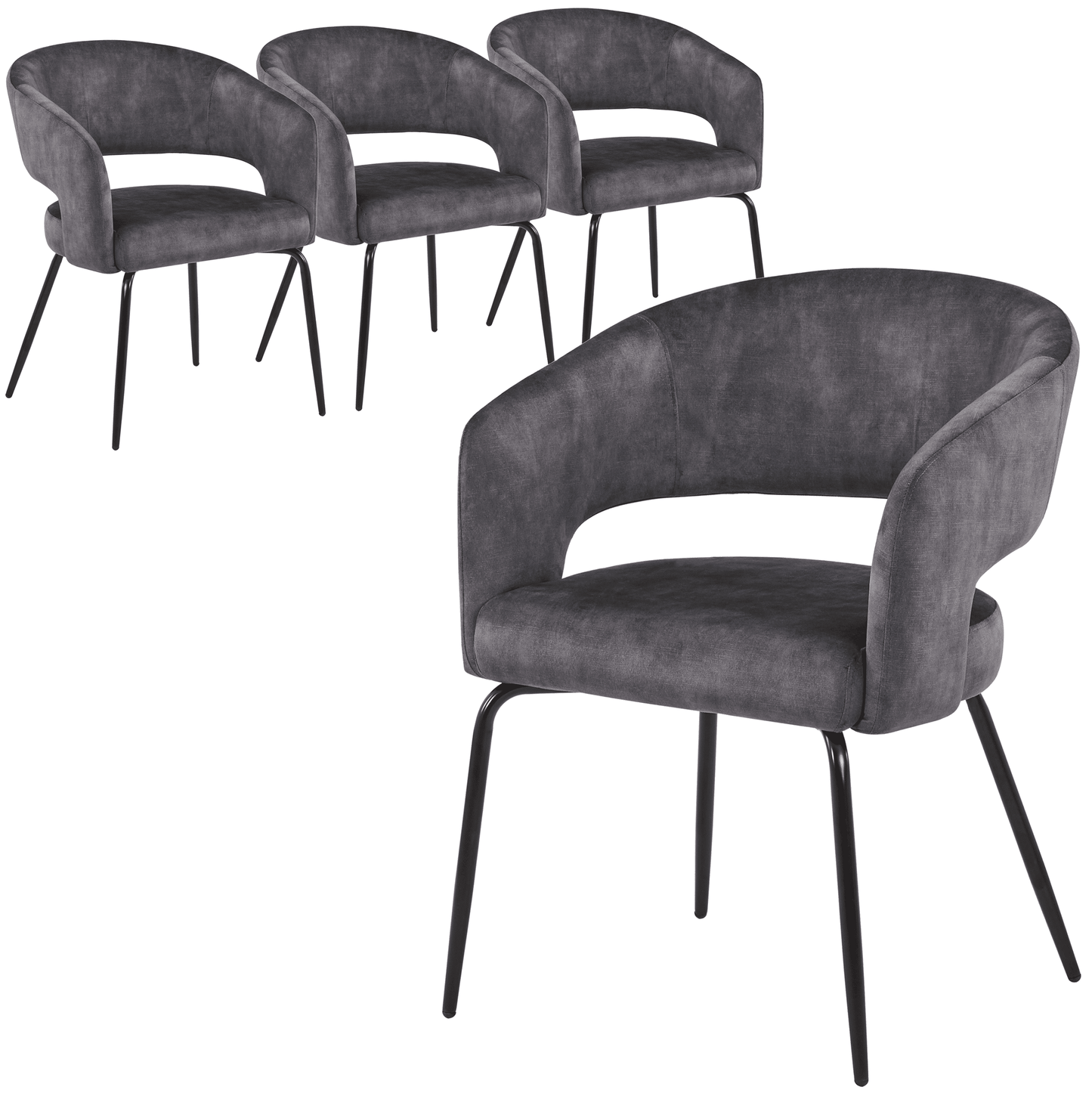 Gavin Dining Chair Upholstered in Leather/Velvet with Open Curved Backrest in Black Iron Set of 4
