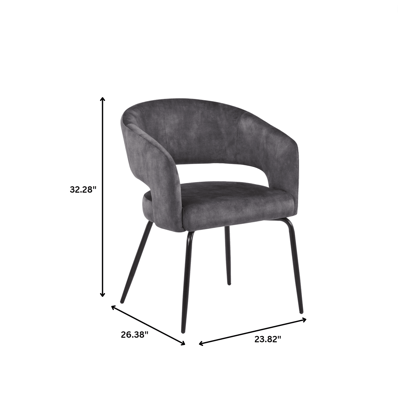 Gavin Dining Chair Upholstered in Leather/Velvet with Open Curved Backrest in Black Iron Set of 4