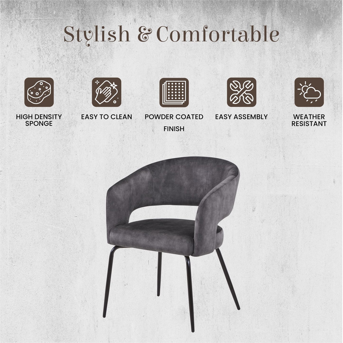 Gavin Dining Chair Upholstered in Leather/Velvet with Open Curved Backrest in Black Iron Set of 4