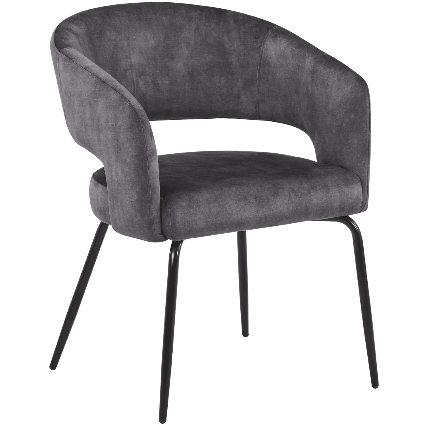 Gavin Dining Chair Upholstered in Leather/Velvet with Open Curved Backrest in Black Iron Set of 4