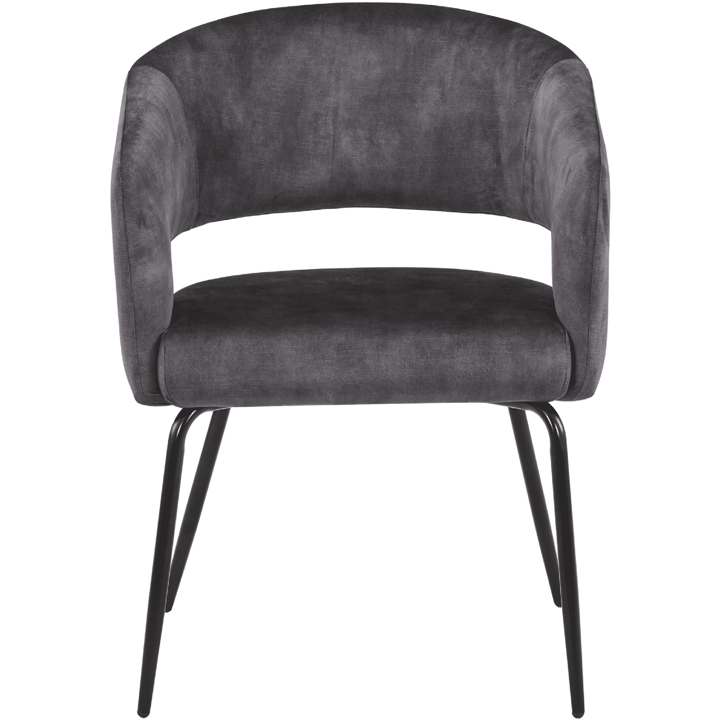 Gavin Dining Chair Upholstered in Leather/Velvet with Open Curved Backrest in Black Iron Set of 4