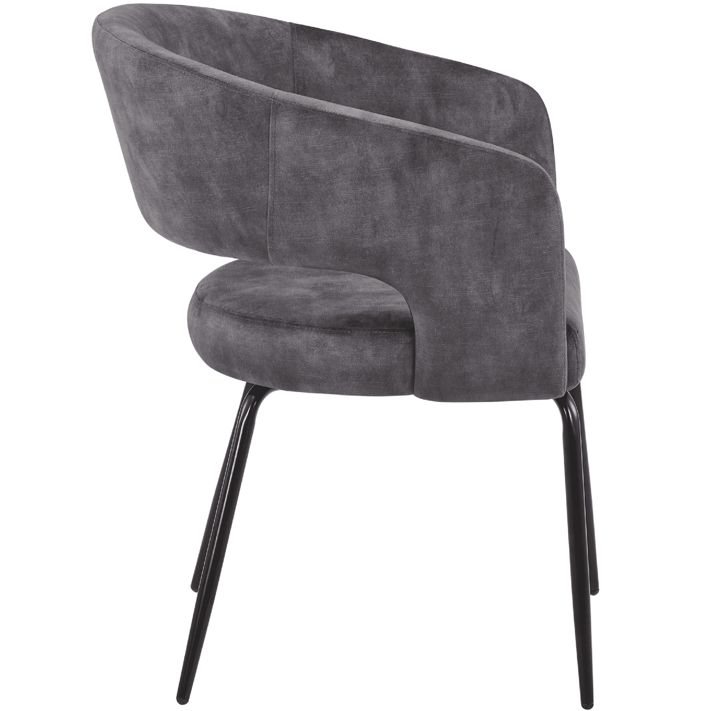 Gavin Dining Chair Upholstered in Leather/Velvet with Open Curved Backrest in Black Iron Set of 4