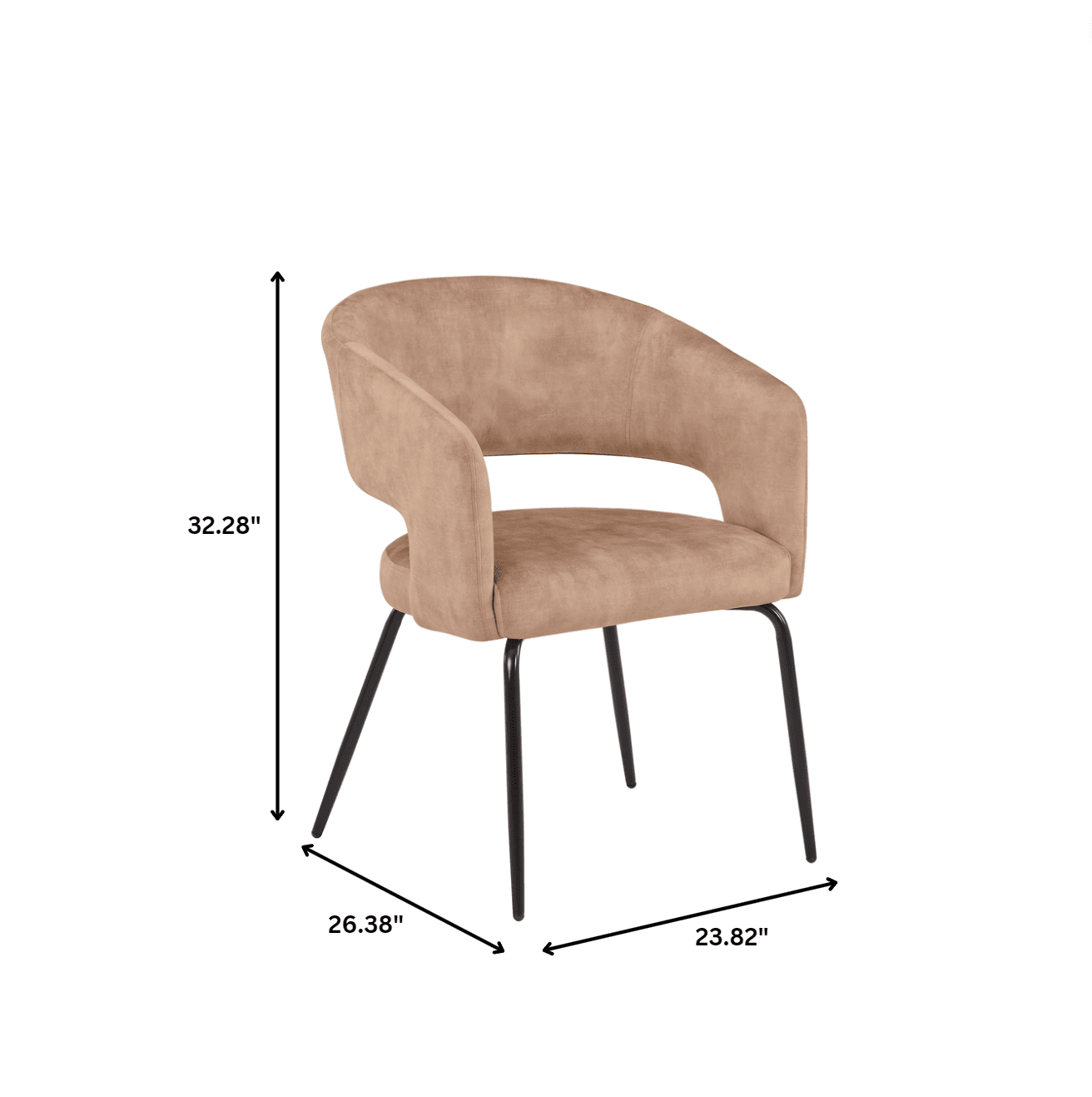 Gavin Dining Chair Upholstered in Leather/Velvet with Open Curved Backrest in Black Iron Set of 4