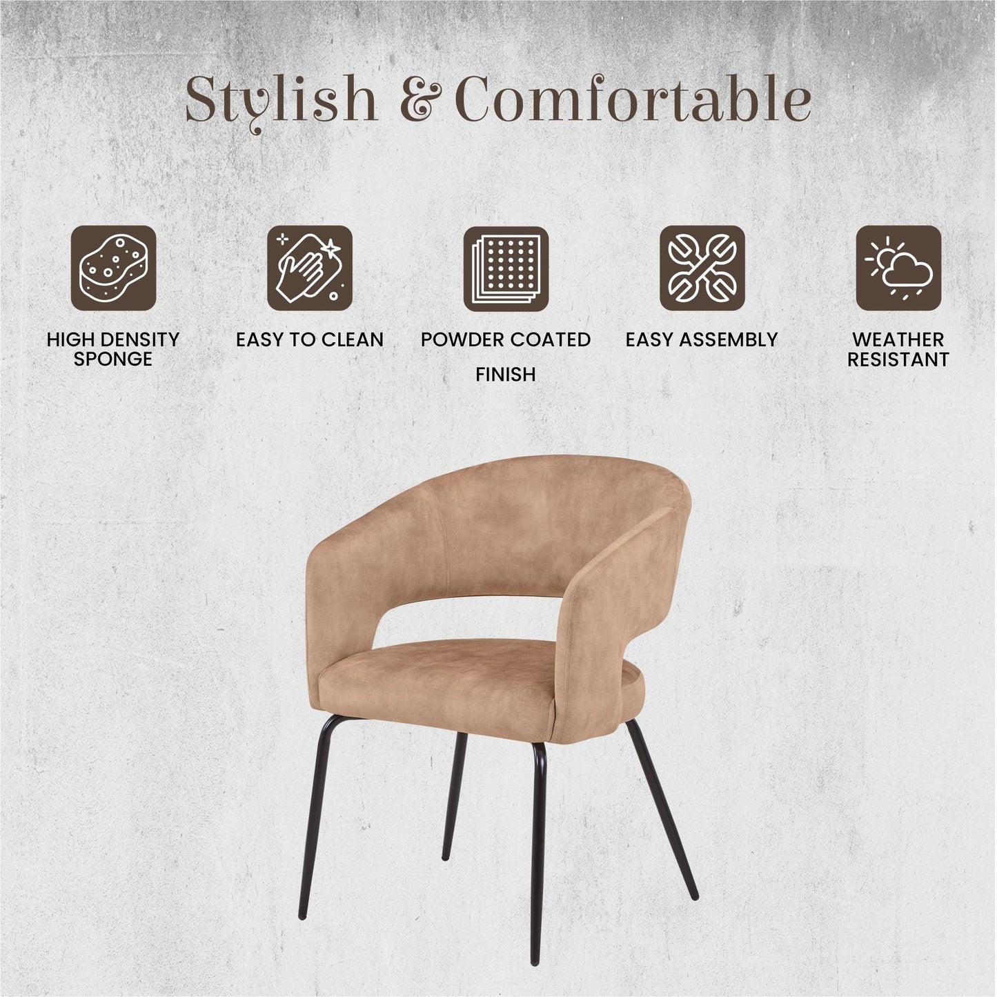 Gavin Dining Chair Upholstered in Leather/Velvet with Open Curved Backrest in Black Iron Set of 4