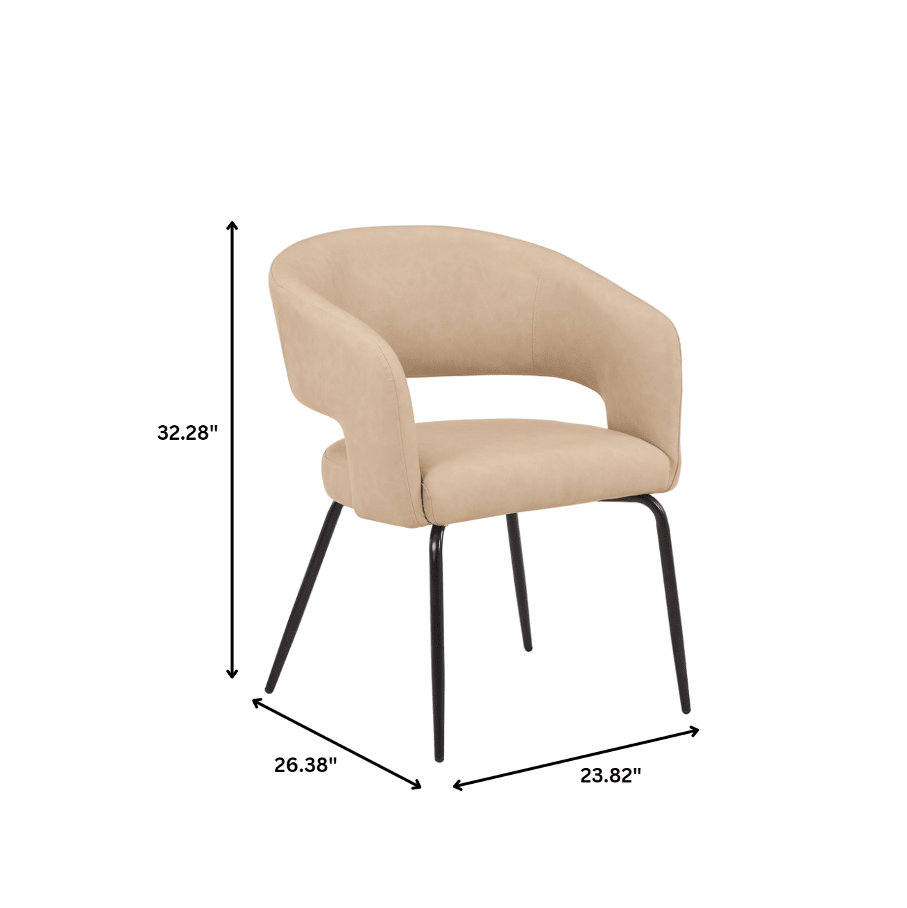 Gavin Dining Chair Upholstered in Leather/Velvet with Open Curved Backrest in Black Iron Set of 4