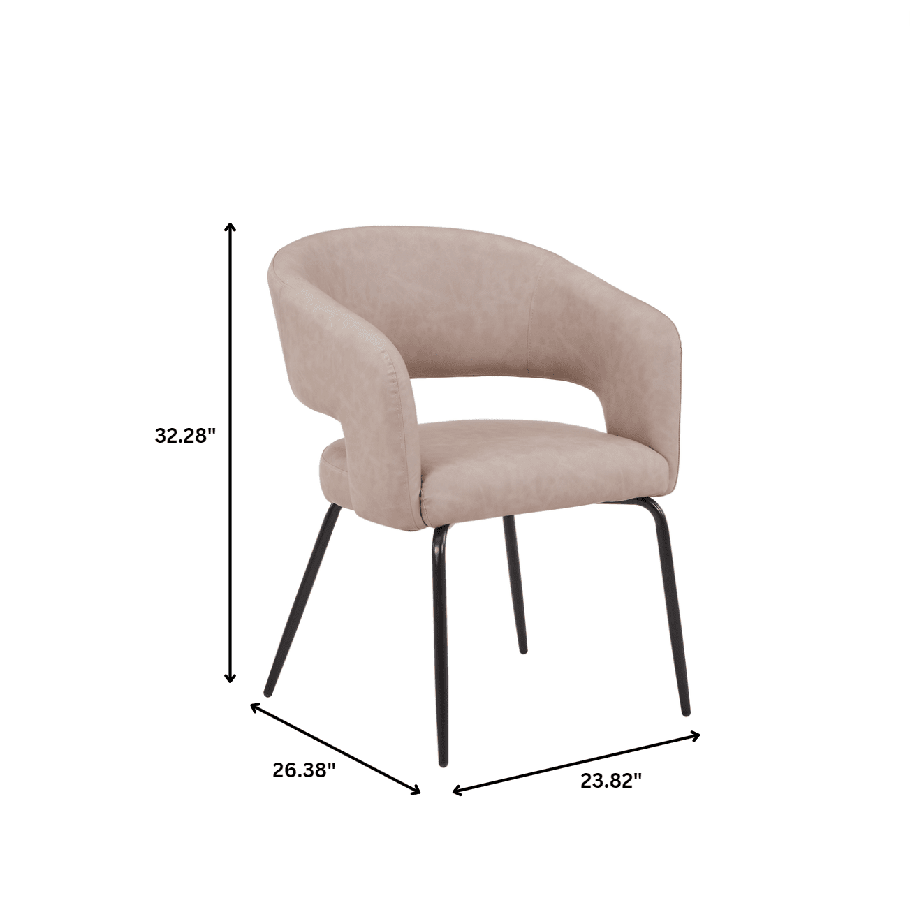 Gavin Dining Chair Upholstered in Leather/Velvet with Open Curved Backrest in Black Iron Set of 4