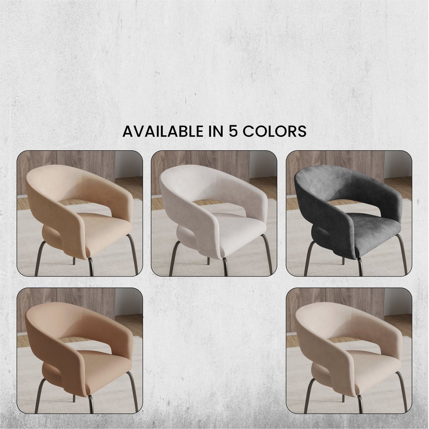 Gavin Dining Chair Upholstered in Leather/Velvet with Open Curved Backrest in Black Iron Set of 4