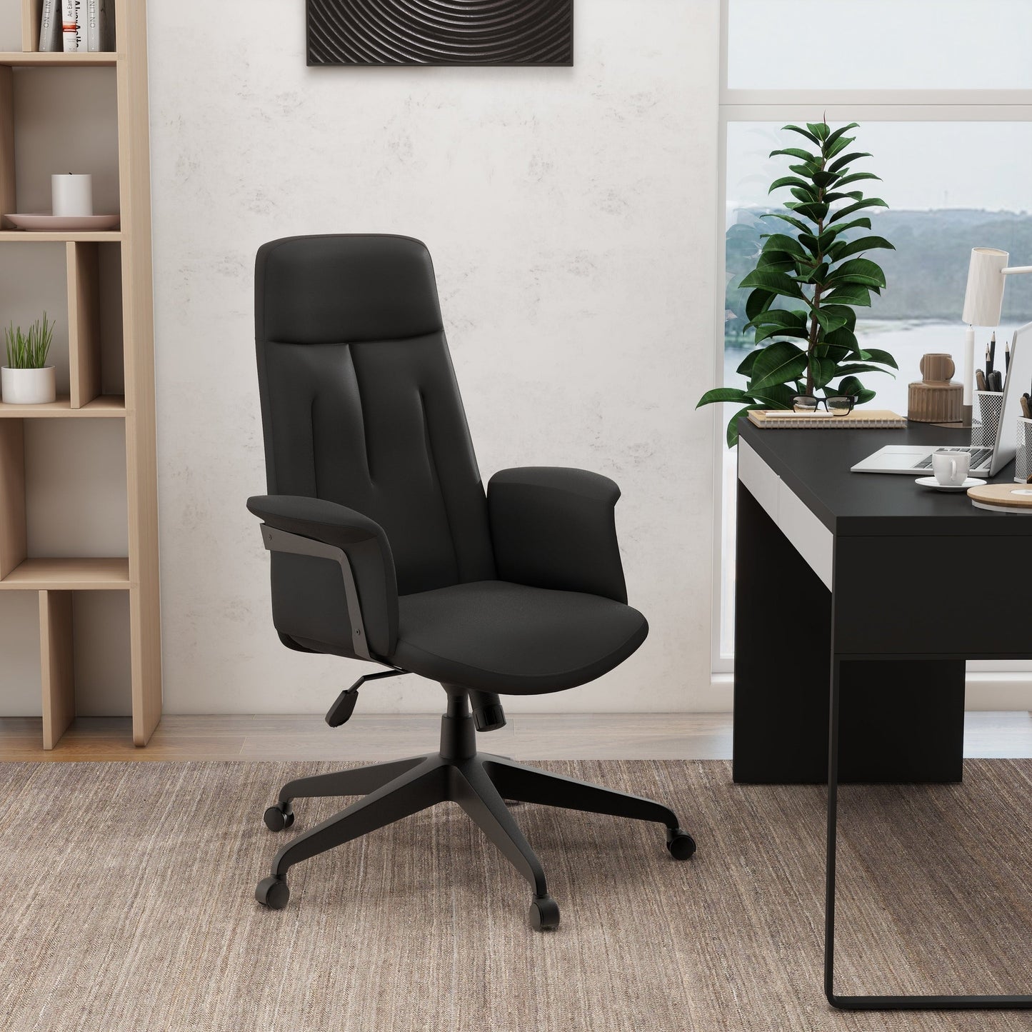 Inifini High-Back Leather Ergonomic Office Chair With Lumbar Support, Adjustable Hight and Swivel
