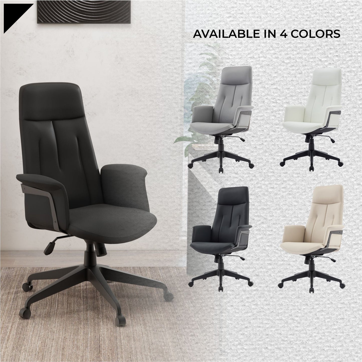 Inifini High-Back Leather Ergonomic Office Chair With Lumbar Support, Adjustable Hight and Swivel