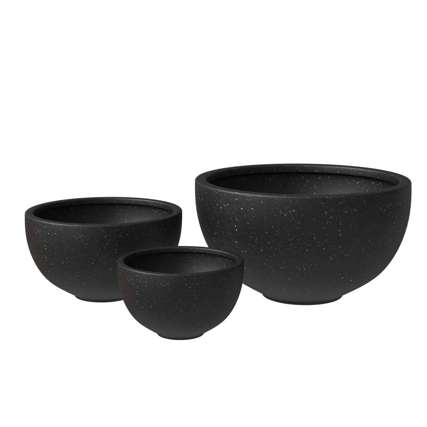 Iris Modern 3-Piece Round Planter Pot  Set in Fiberstone and Clay Weather Resistant Design