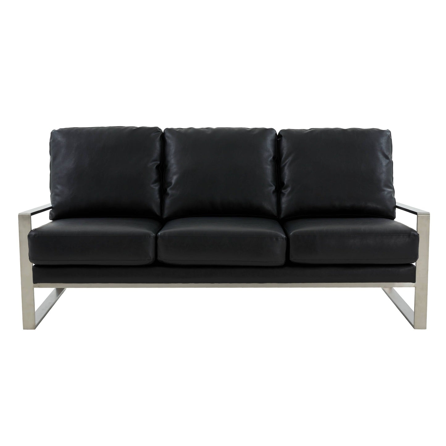 Jefferson 3-Seater Velvet/Leather Full Size Sofa in Stainless Steel