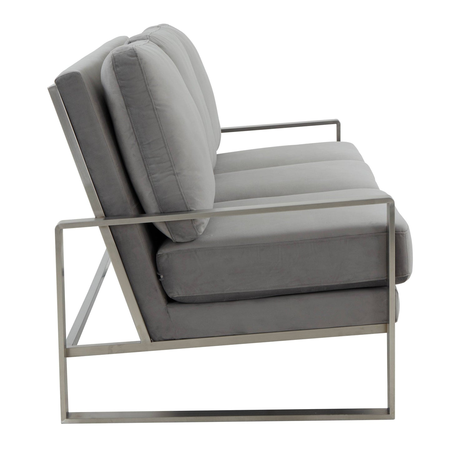 Jefferson 3-Seater Velvet/Leather Full Size Sofa in Stainless Steel