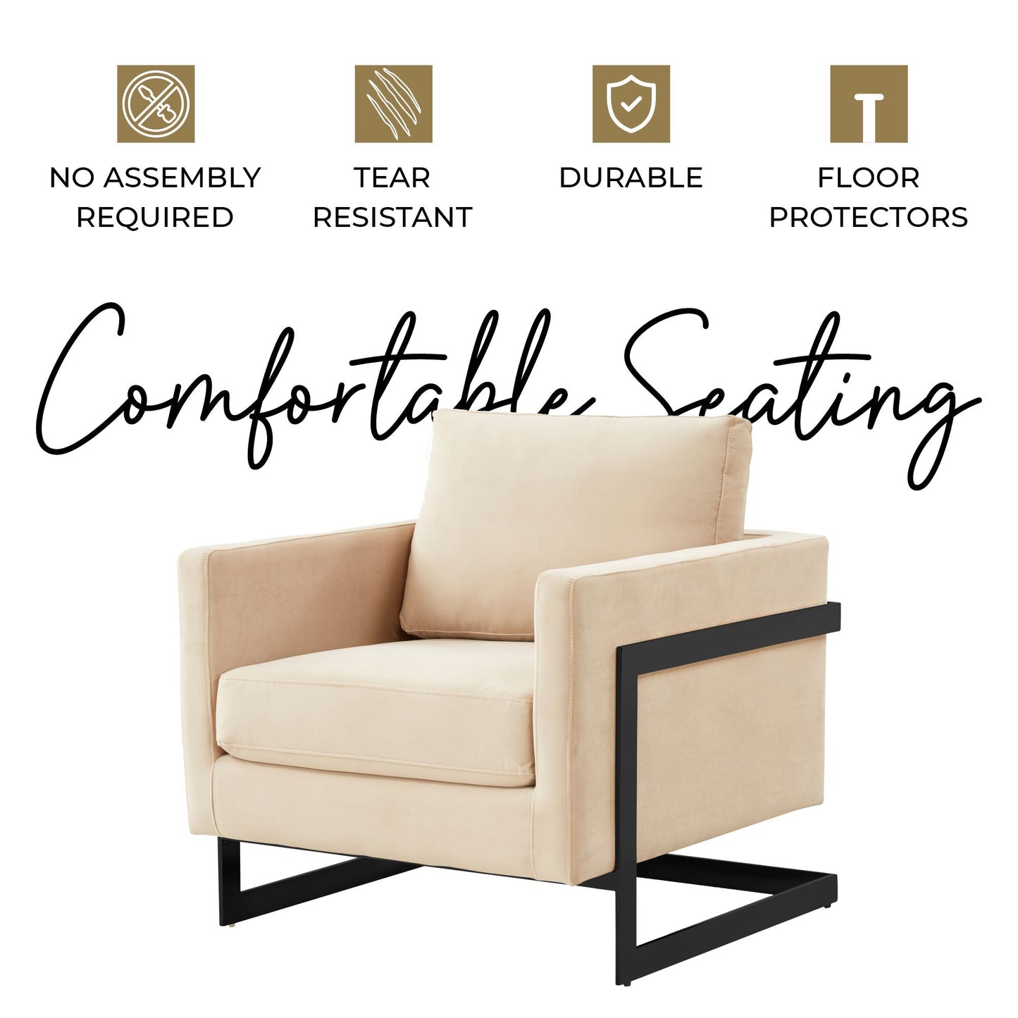 Lincoln Modern Upholstered Accent Armchair With Gold/Black Metal Frame