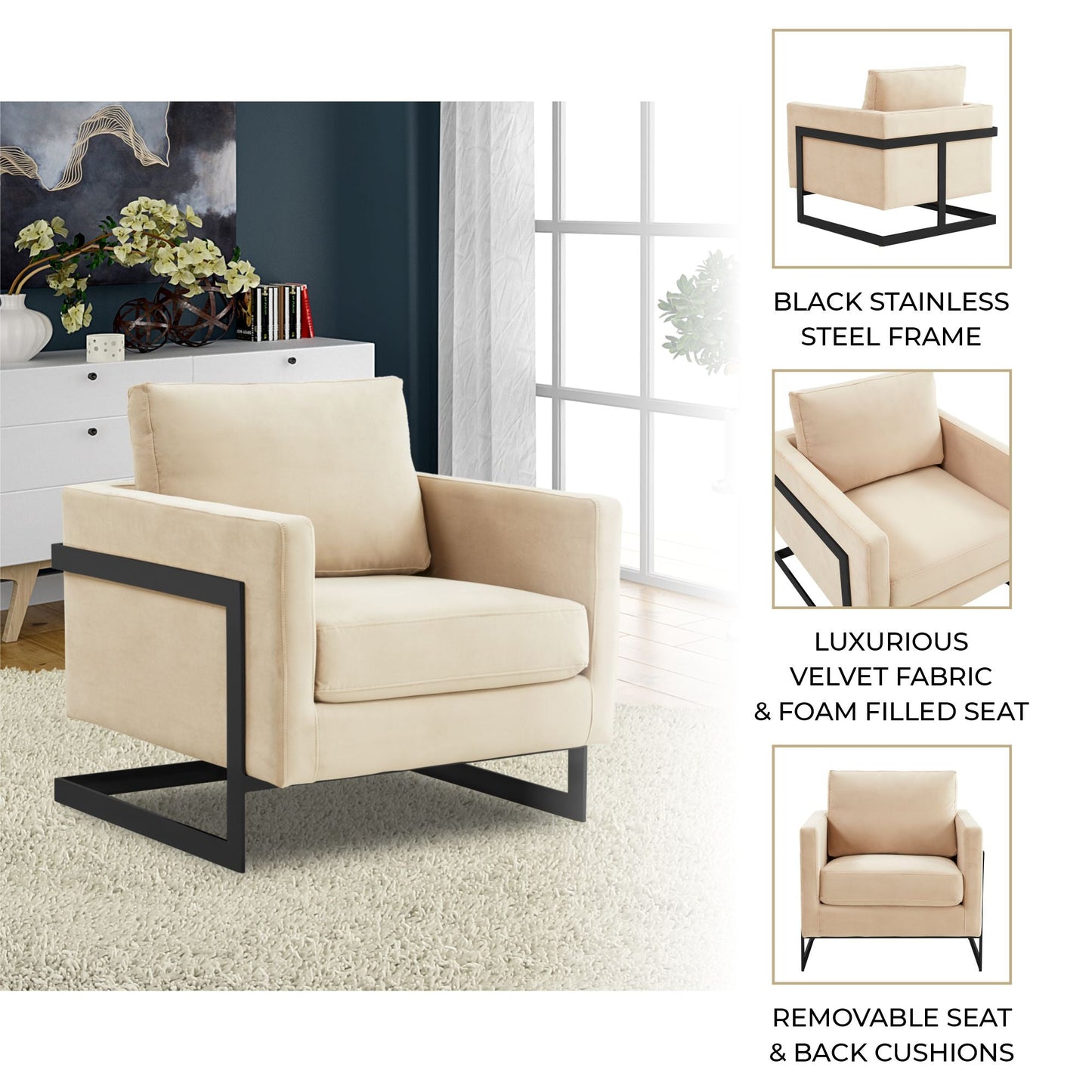 Lincoln Modern Upholstered Accent Armchair With Gold/Black Metal Frame