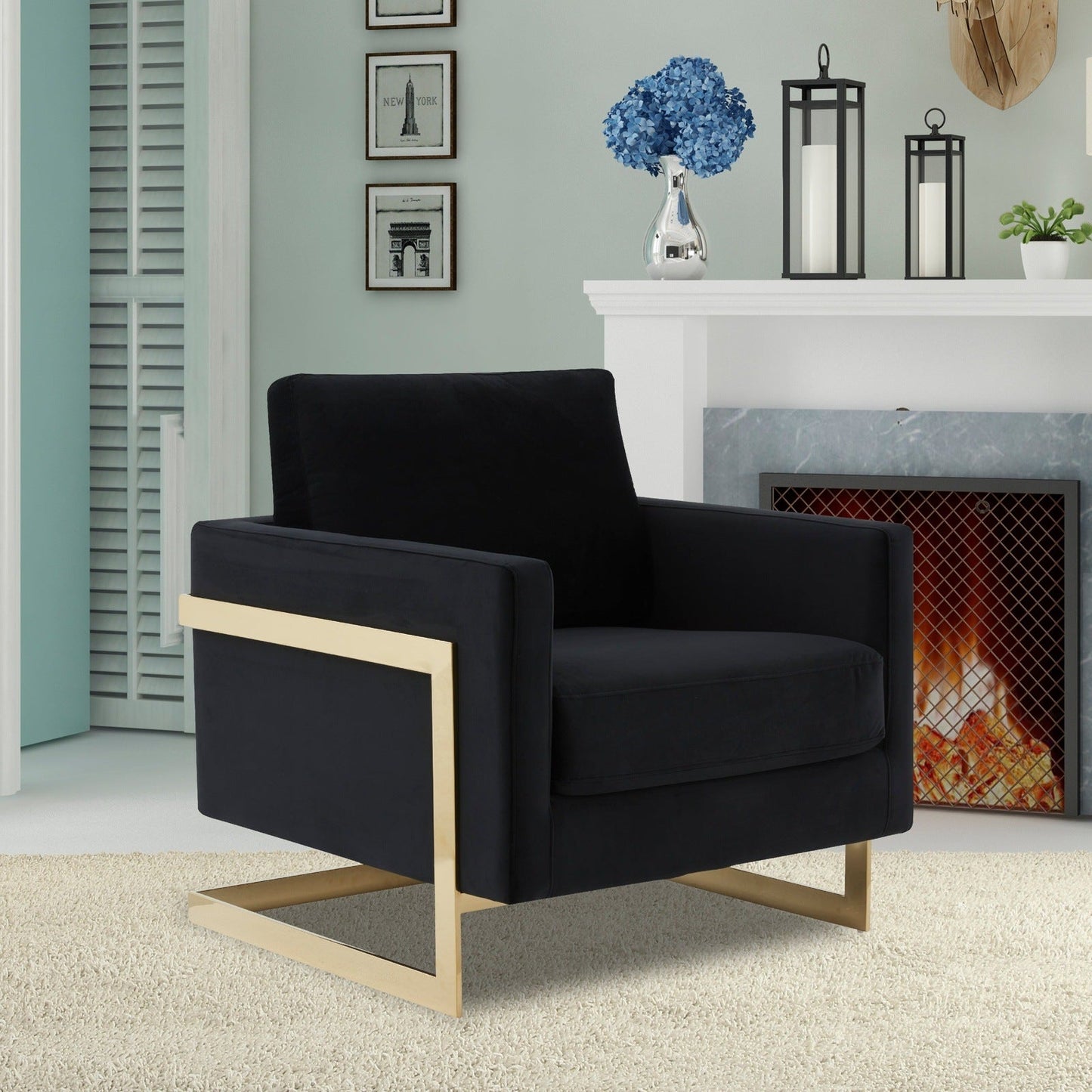 Lincoln Modern Upholstered Accent Armchair With Gold/Black Metal Frame