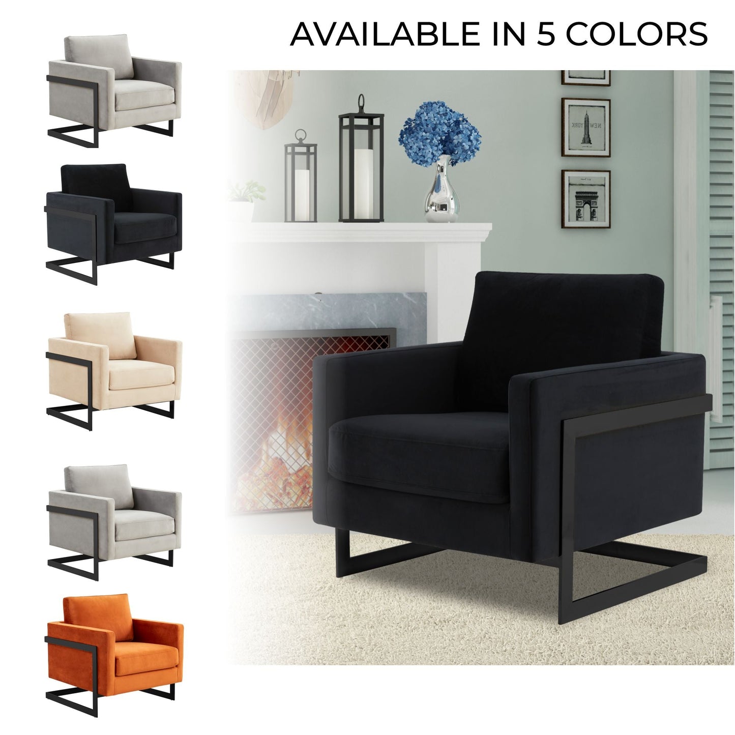 Lincoln Modern Upholstered Accent Armchair With Gold/Black Metal Frame