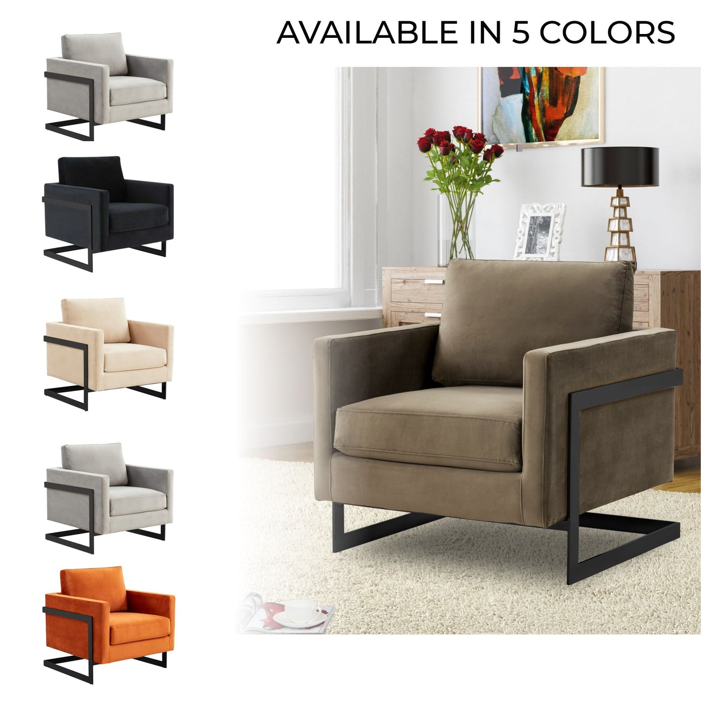 Lincoln Modern Upholstered Accent Armchair With Gold/Black Metal Frame