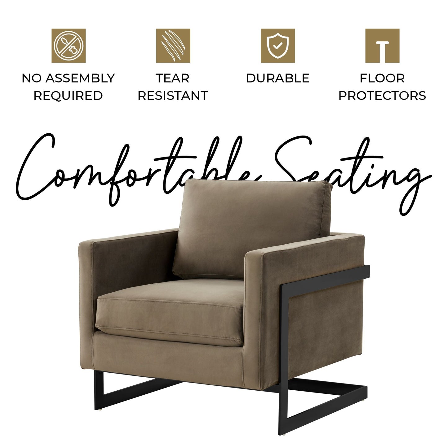 Lincoln Modern Upholstered Accent Armchair With Gold/Black Metal Frame