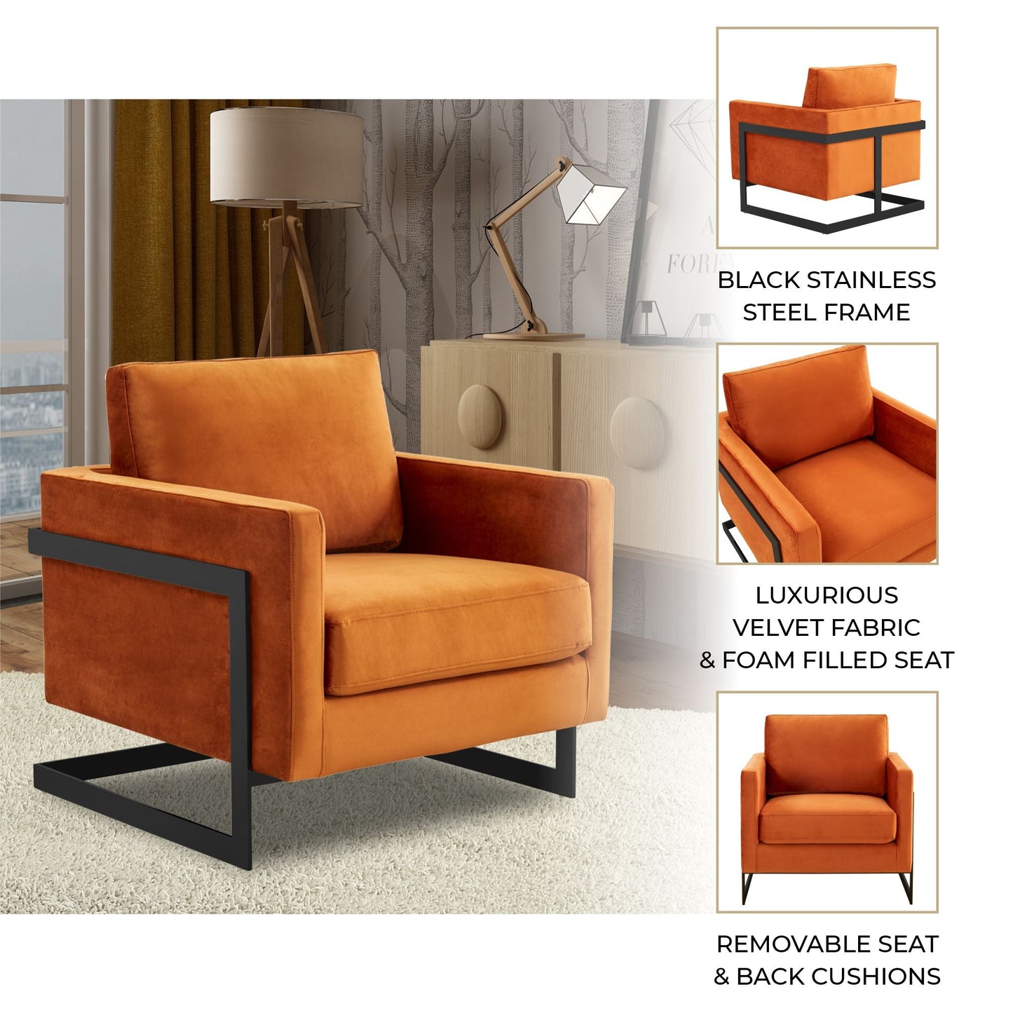 Lincoln Modern Upholstered Accent Armchair With Gold/Black Metal Frame