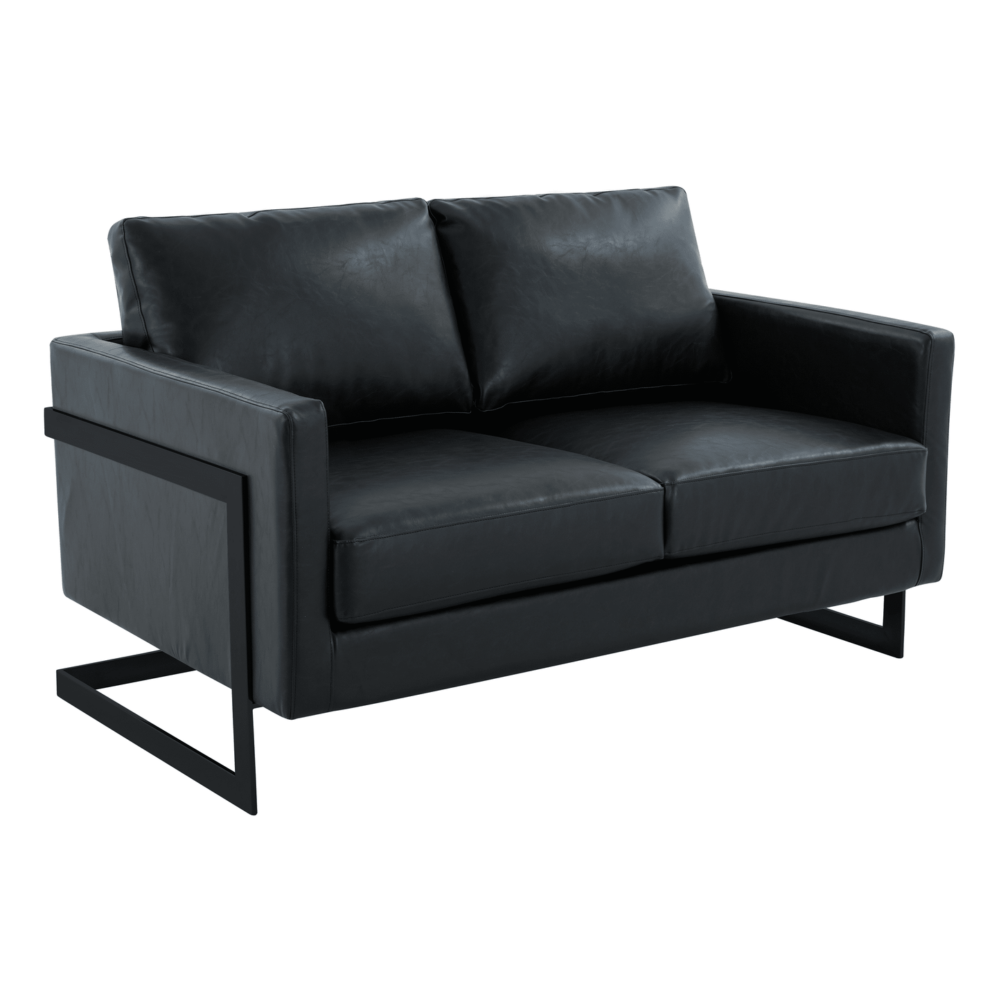 Lincoln Leather Loveseat Sofa with Black Stainless Steel Frame